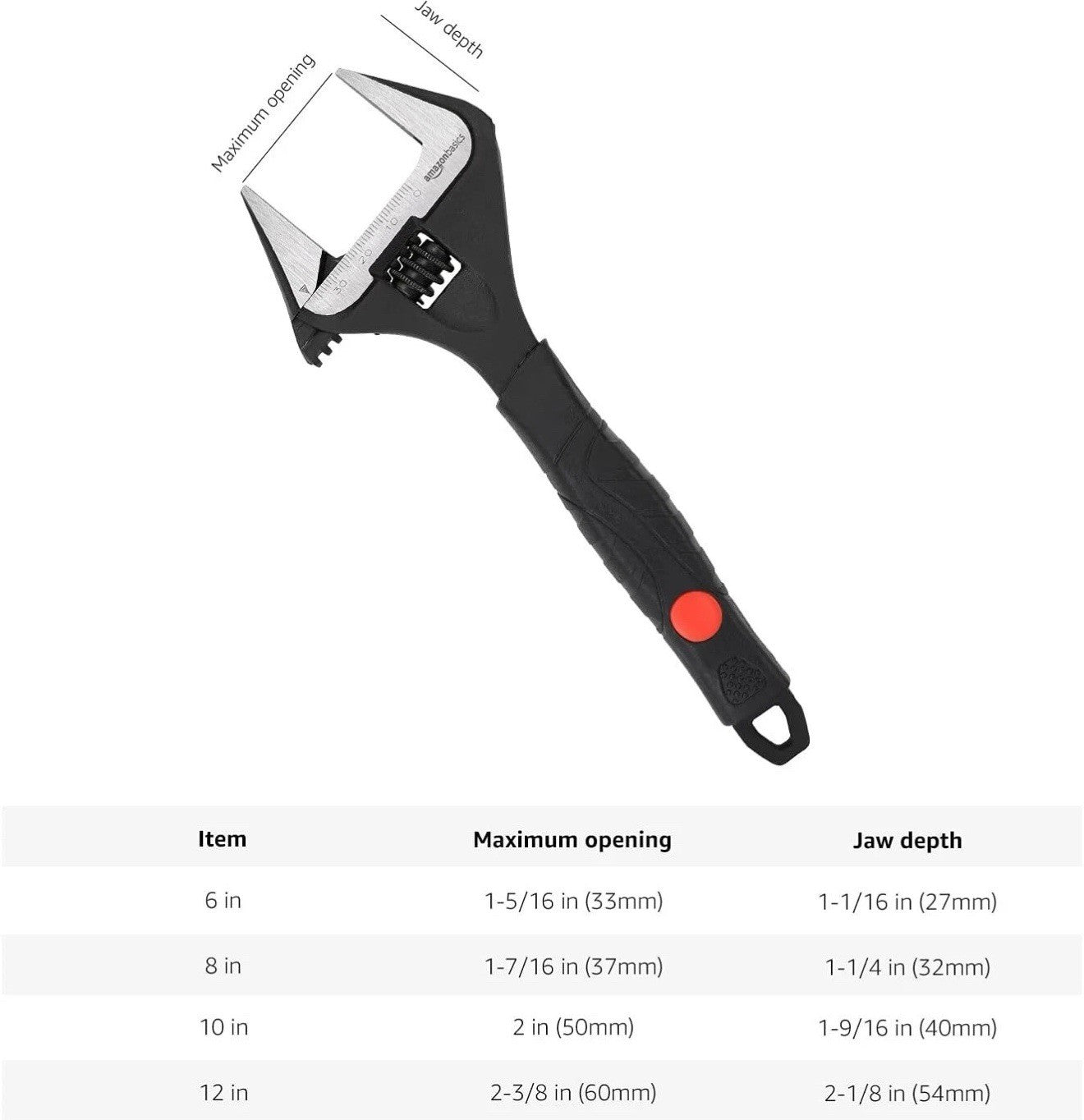 Soft Grip & Tapered Jaw Adjustable Wrenches - 4 Sizes for Comprehensive Use