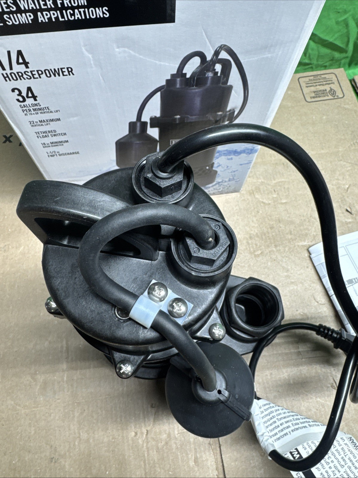 Everbilt 1/4 HP Aluminum Sump Pump w/ Tether Float Switch HDSP25W NEW OPEN BOX—-