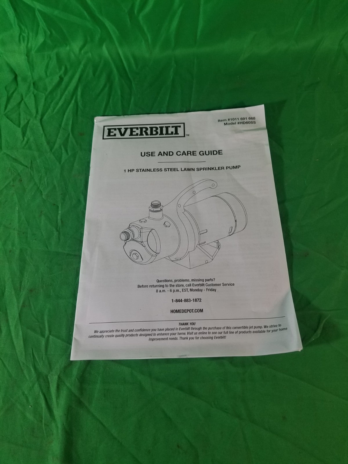 EVERBILT HD60SS 1 HP Stainless Steel Portable Lawn Irrigation Pump