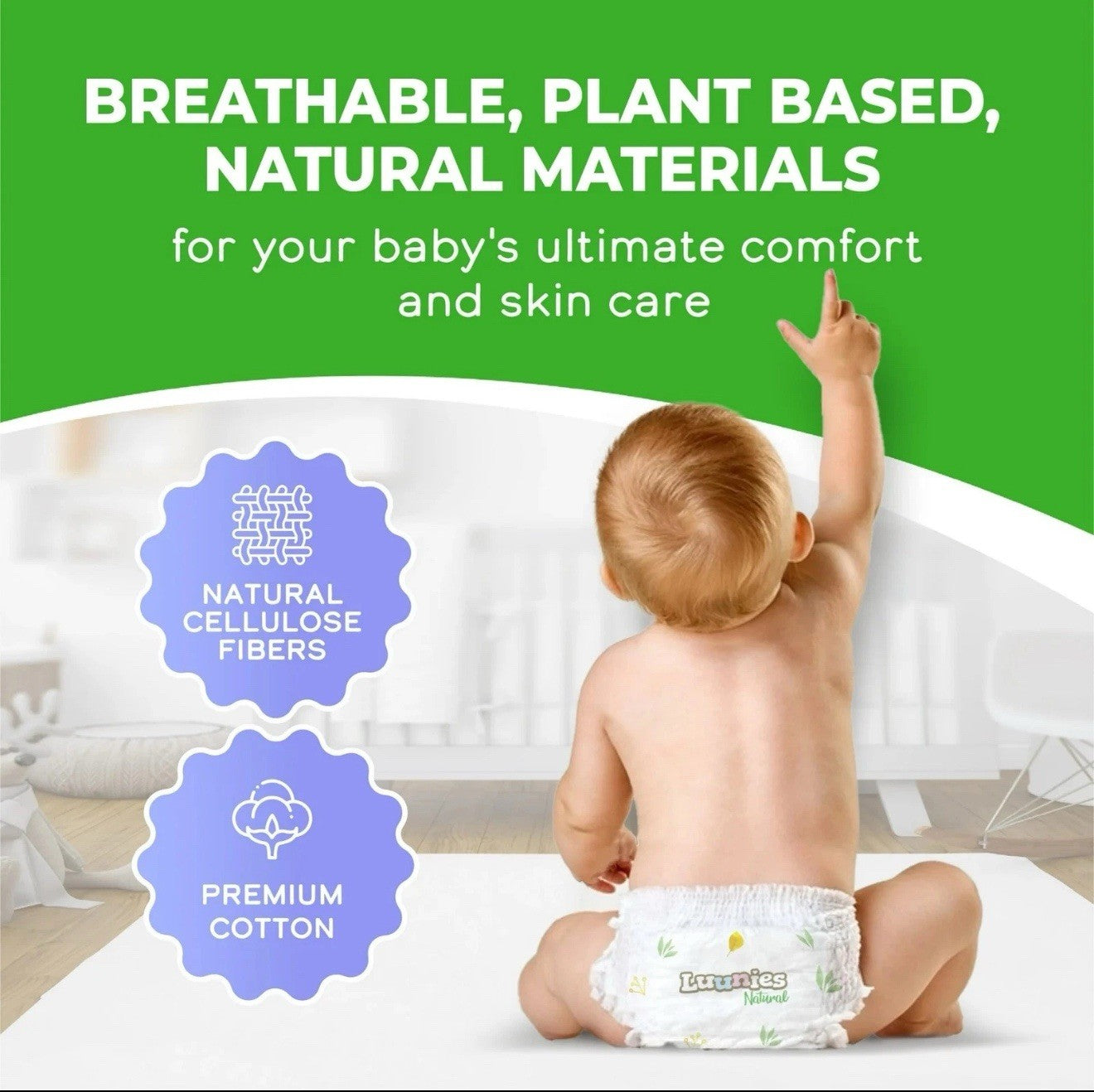 Luunies Natural Premium Diapers, Ultra Absorbent, Size 5, 96 Diapers 4pk Of 24