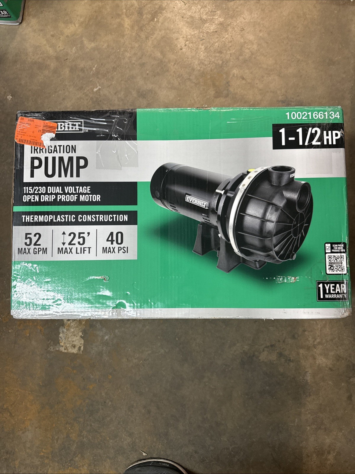Everbilt Lawn Irrigation Pump Plastic 1-1/2HP HDLS15P NEW