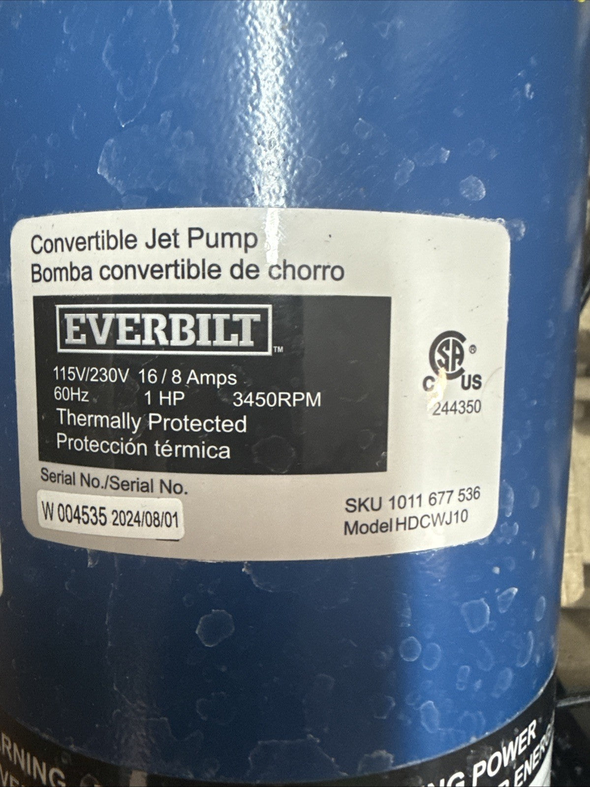 Everbilt 1 HP Professional Convertible Jet Pump *for Parts* Read Description**