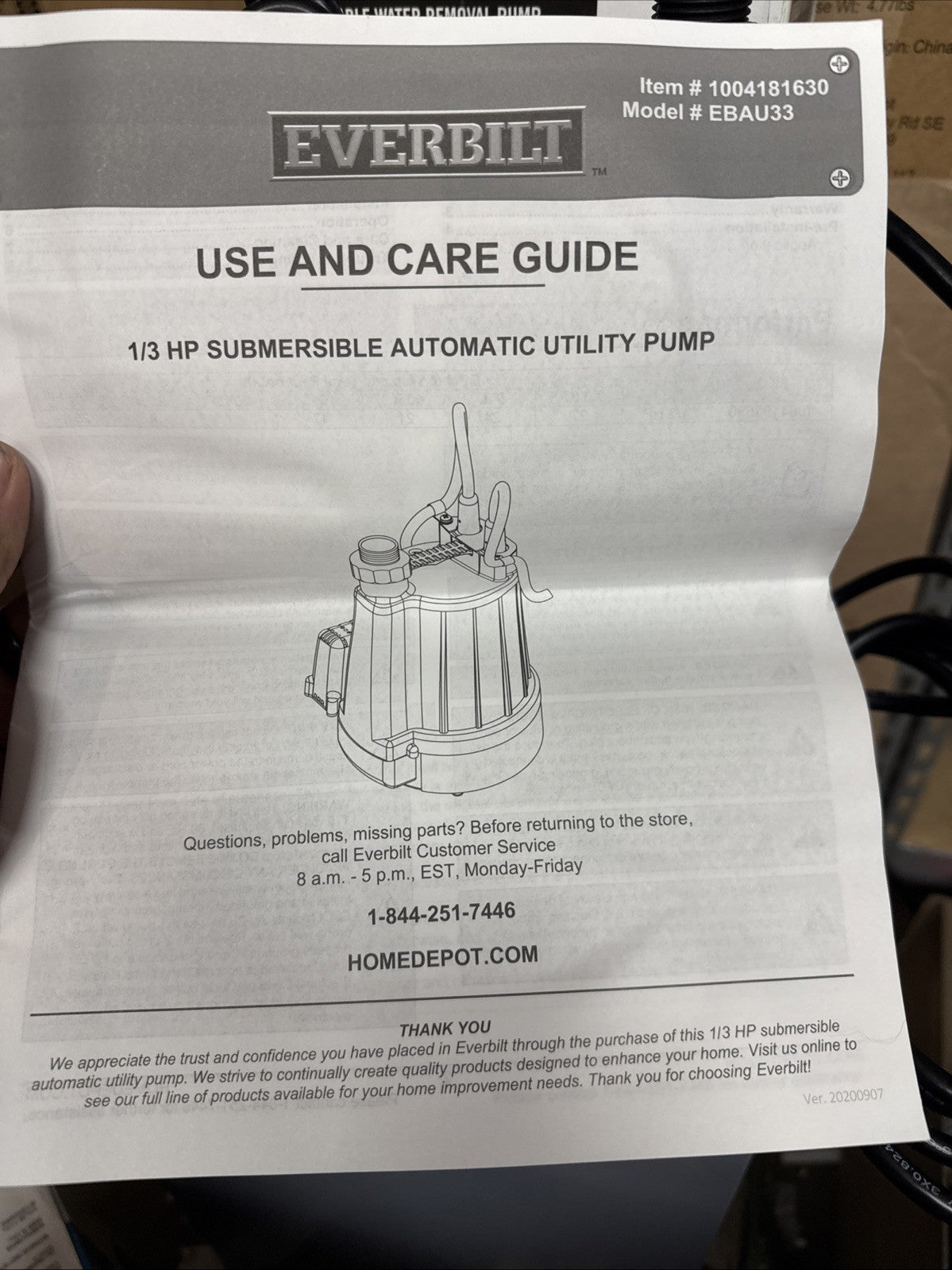 Everbilt HPEBAU33 1/3 HP Utility Pump Portable Water Removal Pump automatic off