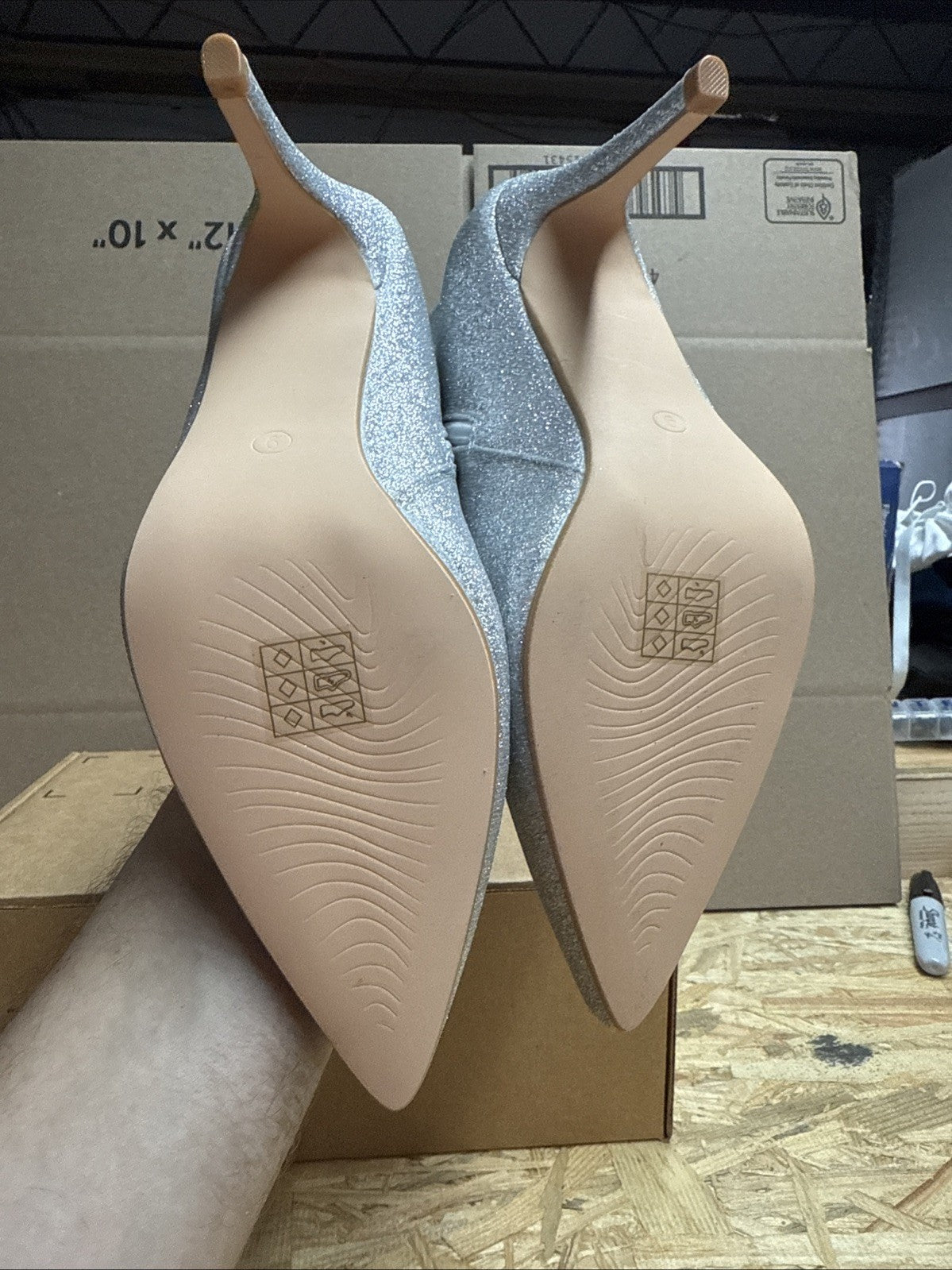 Allegra K Glitter Sparkle Stiletto Heel Zip Ankle Boots Sz 9