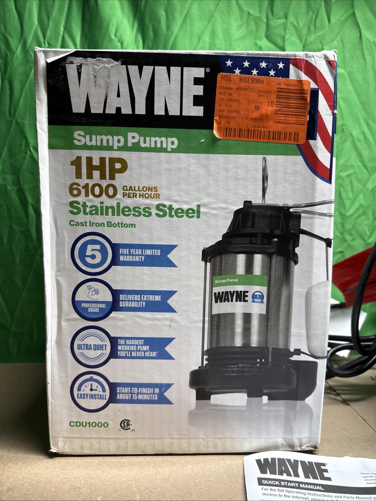 Wayne CDU1000 1 HP Stainless Steel Cast Iron Submersible Sump Pump