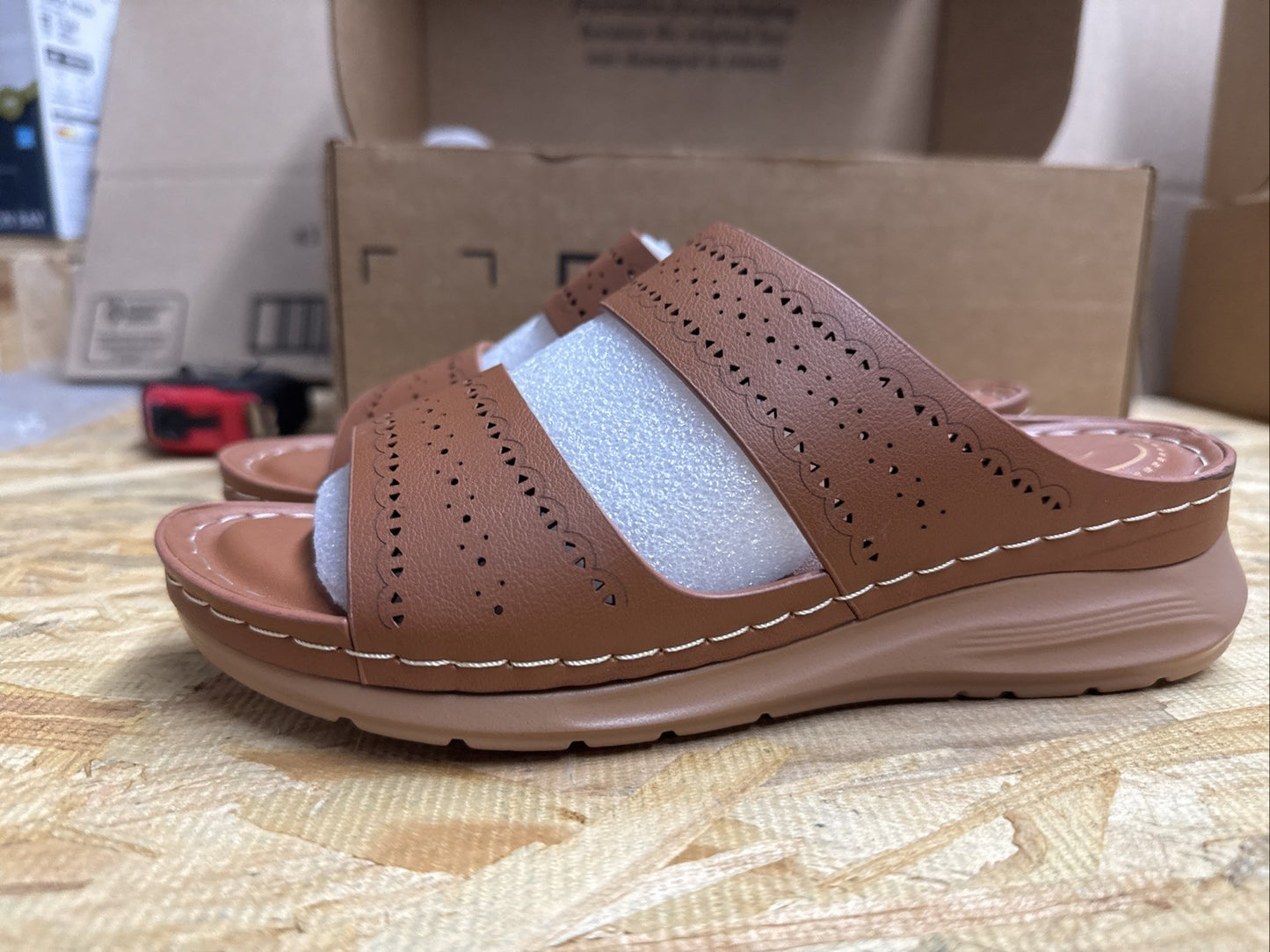 SHIBEVER Comfortable Wedge Sandal Open Toe Slip On Size 38 US 7.5