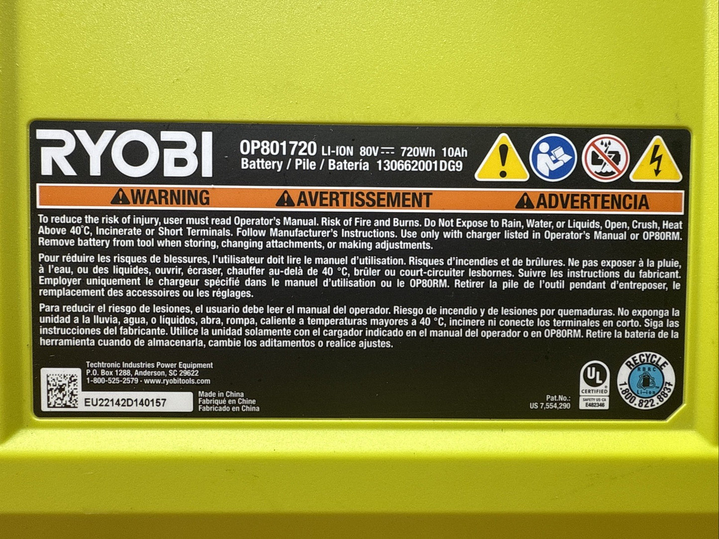 RYOBI 80V Battery 10 Ah Lithium-Ion Zero Turn Mower Battery (OP801720) New OB