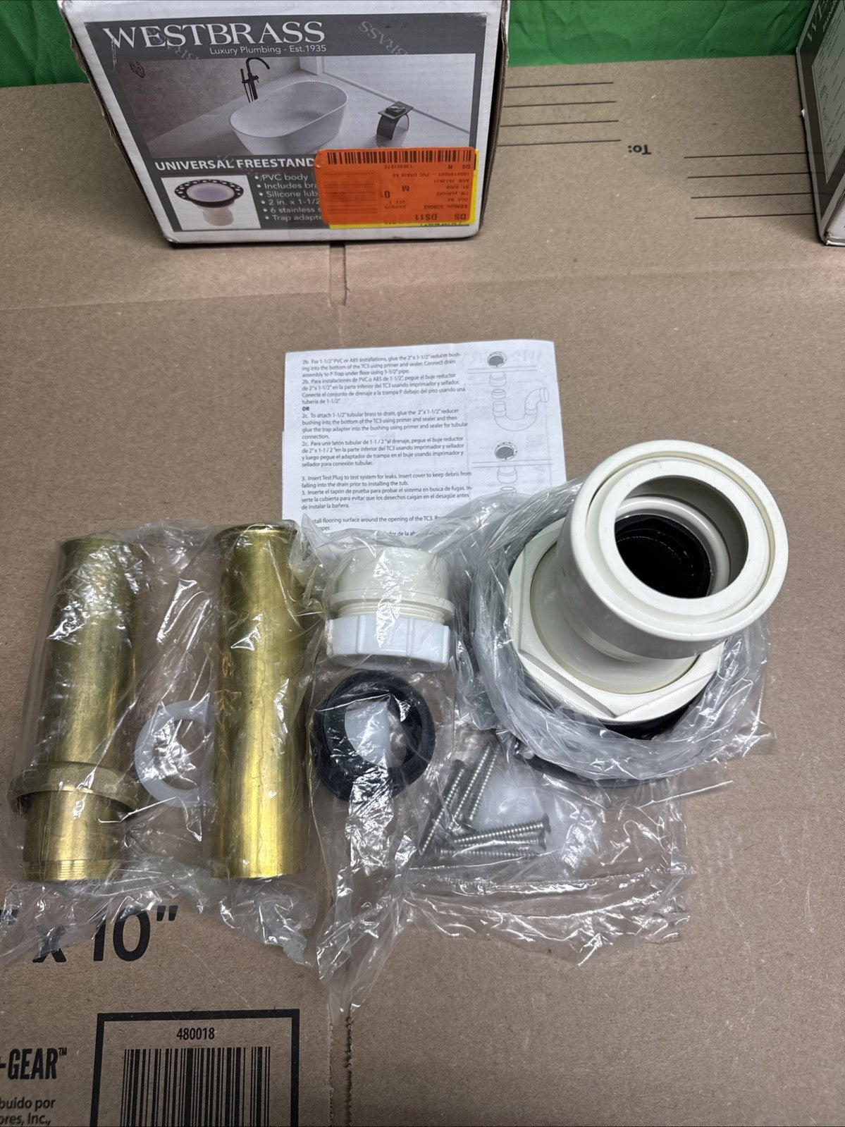 Westbrass Universal Freestanding Bathtub Floor Drain Kit TC3PWB