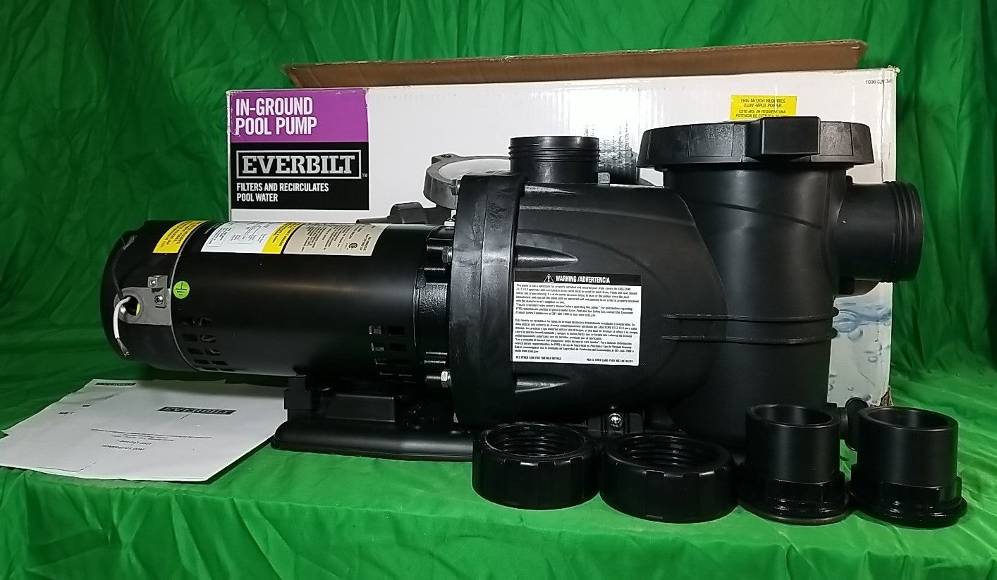 Everbilt Pool Pump Fan-Cooled Motor 1.5 HP 230V Has Unions.*