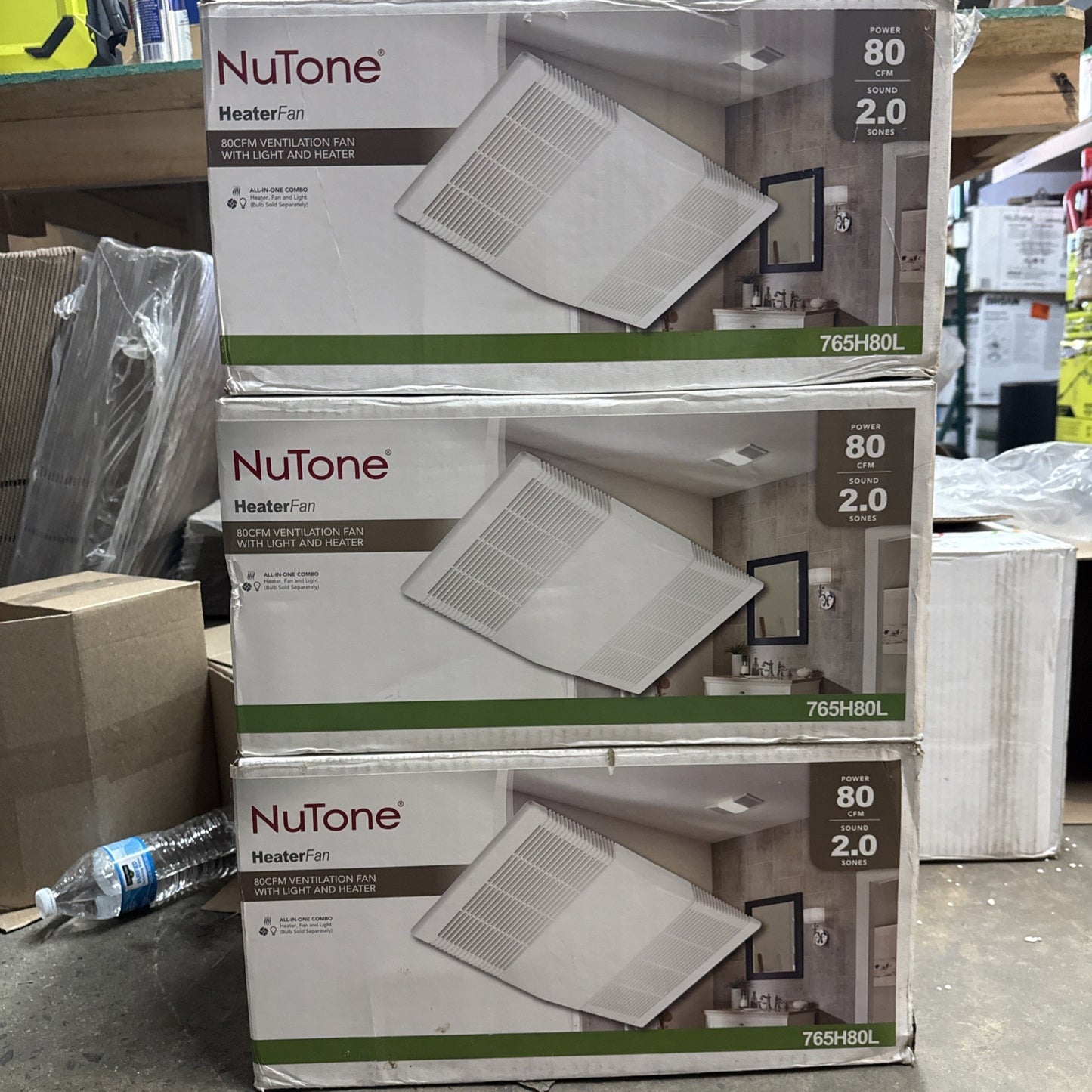 Bathroom Exhaust Fan with Heater + Light Bath Ceiling Ventilation Nutone 80CFM