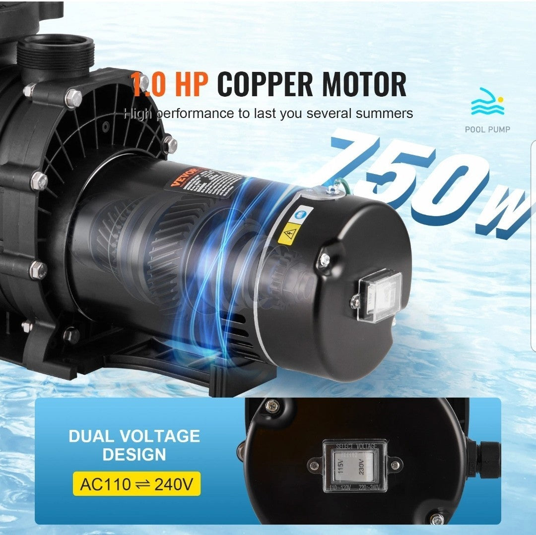 VEVOR Above Ground Swimming Pool Pump Single Speed 1 HP 80 GPM 110V / 240V