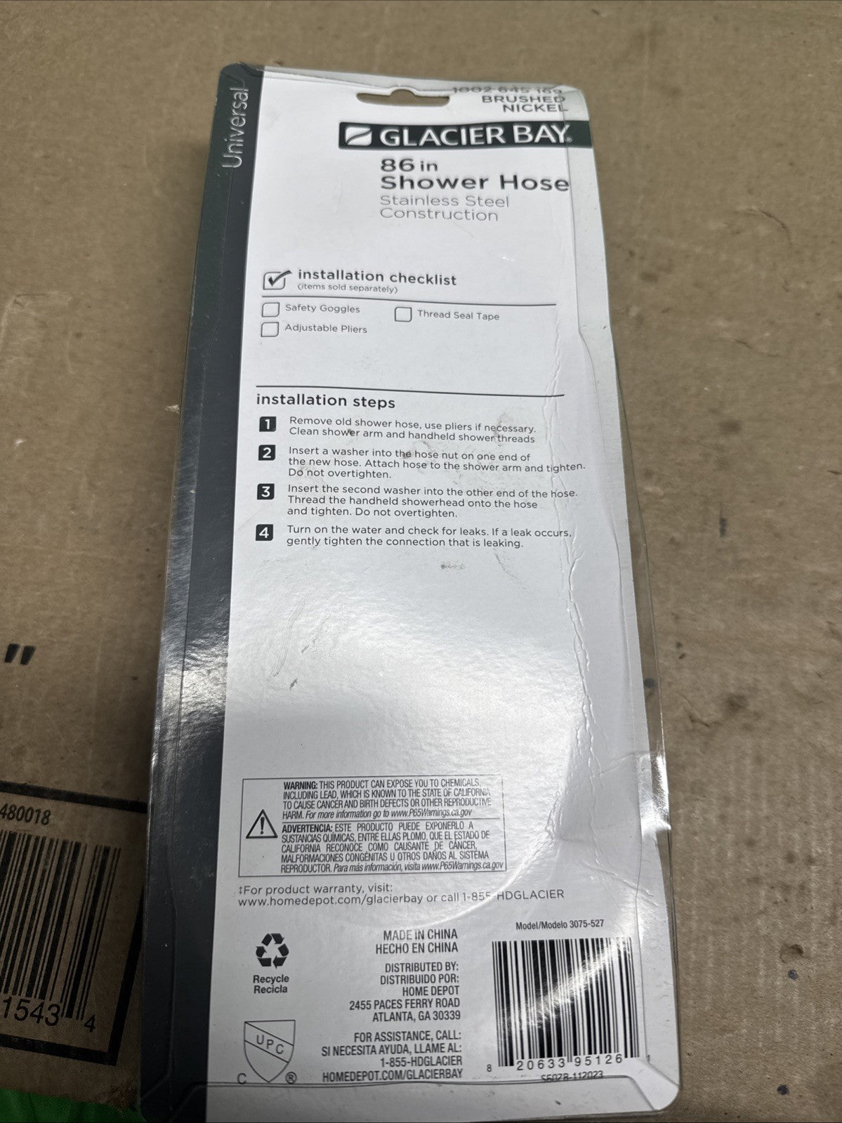 4PK Glacier Bay 86 inches Stainless Steel Universal Shower Hose in BrushedNickel