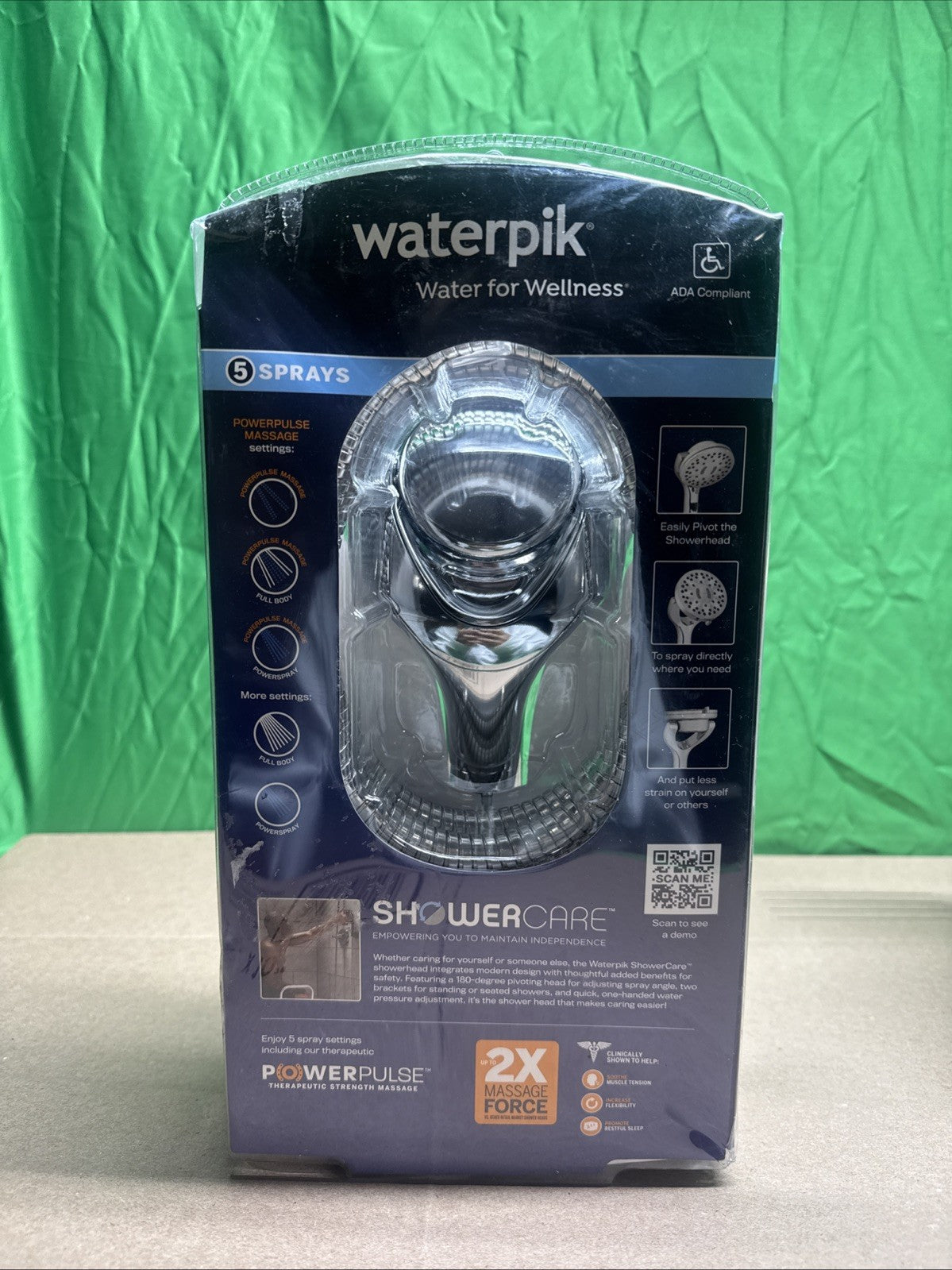 Waterpik Hand Held Shower Head Chrome 180-Degree 5-Modes QBS-563MEB