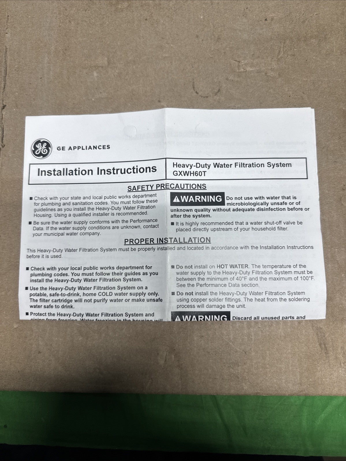 GE Whole House Water Filtration System Sediment/Impurities GXWH60T