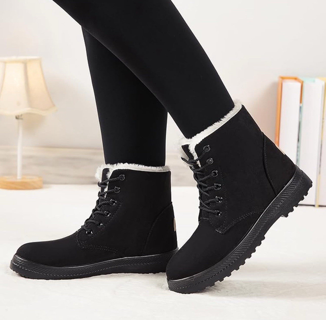 Women’s size 11 insulated thickened warm Black suede flat Soles snow boot cotton