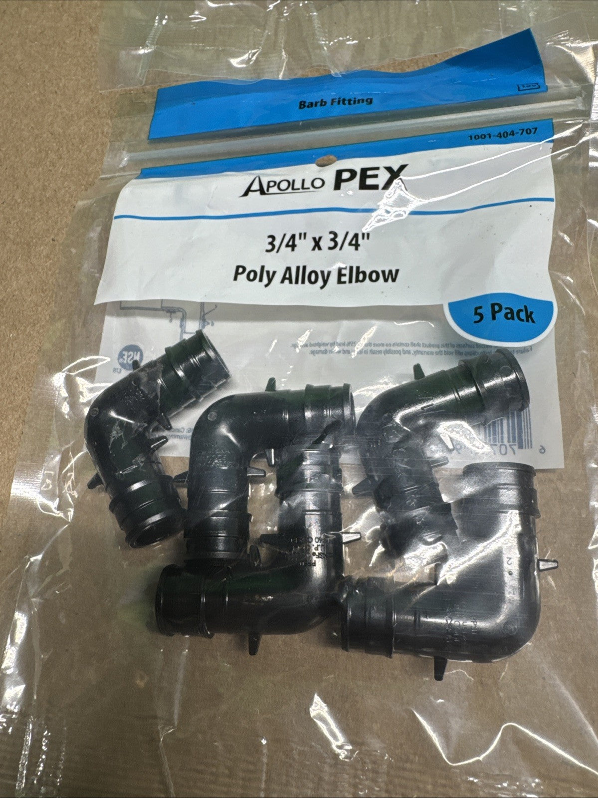 LOT OF 18 (5-Pk) Apollo PEX Elbow Poly Alloy Black 3/4 PXPAE345PK 90 fittings
