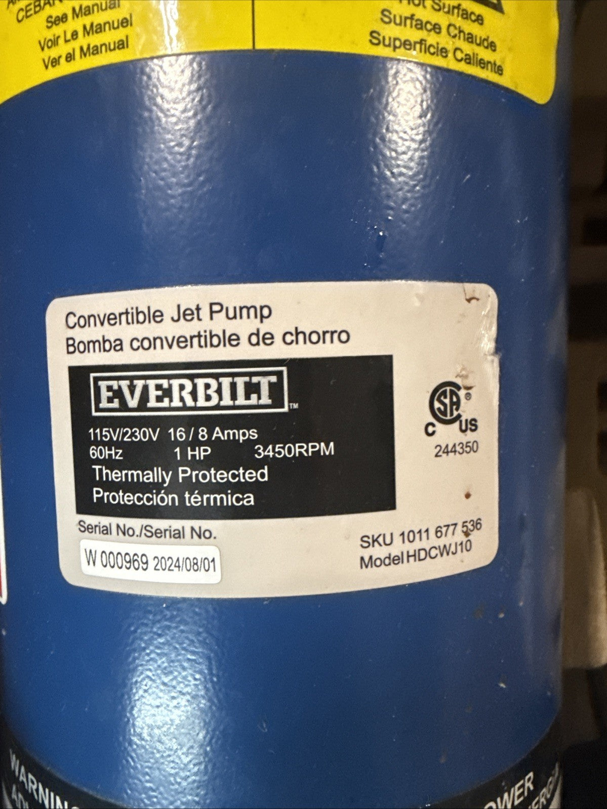 Everbilt 1 HP Professional Convertible Jet Pump For Parts Only READ DESCRIPTION.