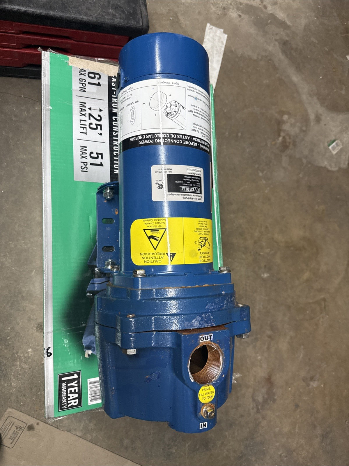 Everbilt 1-1/2 HP Cast Iron Lawn Irrigation Pump HDLS15 *For Parts*