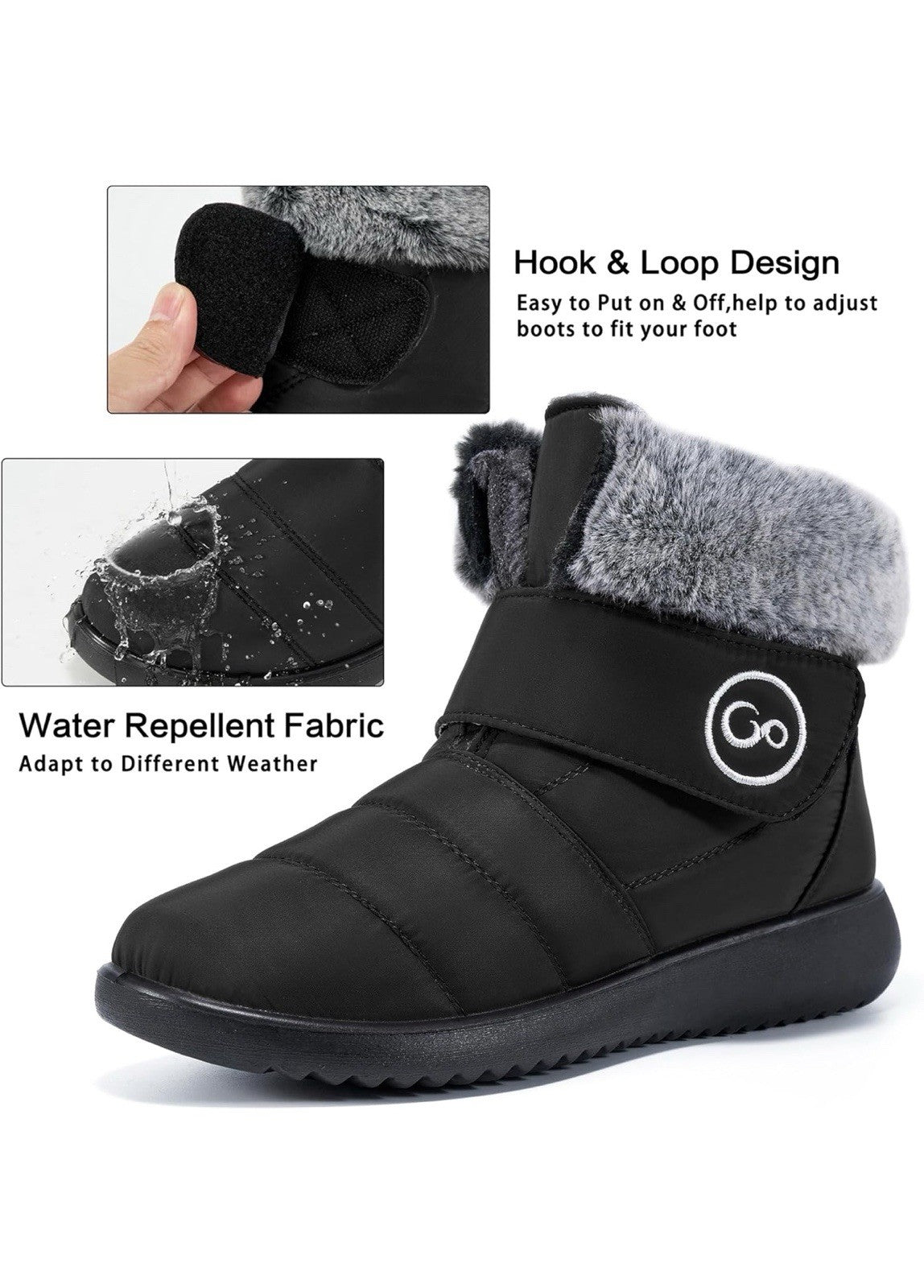 Black Winter Snow Boots Waterproof Faux Fur Womens Size 12