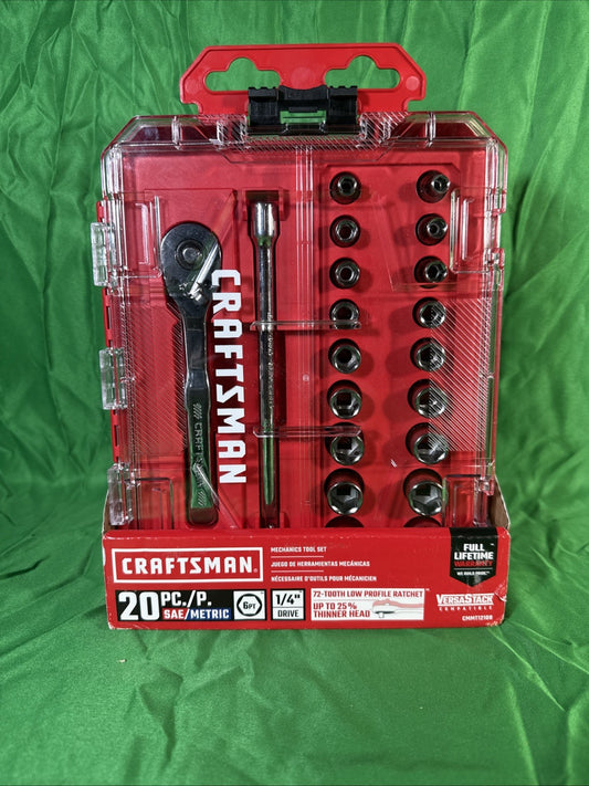 20-PIECE CRAFTSMAN Polished Chrome Mechanics Tool Set 1/4 Inch Drive NEW!!