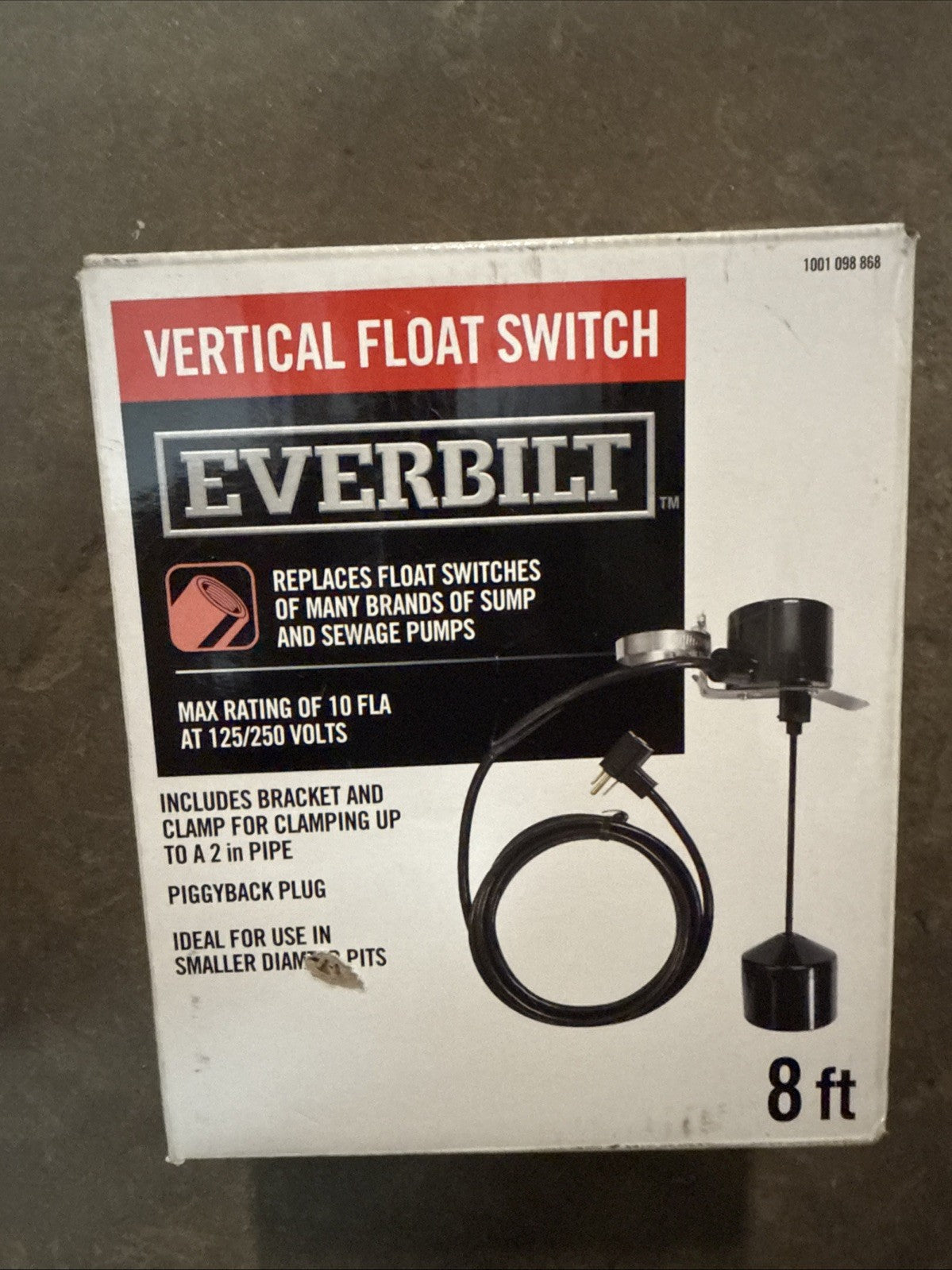 Everbilt 8 ft Vertical Float Switch for Sump Pumps. New in Box.