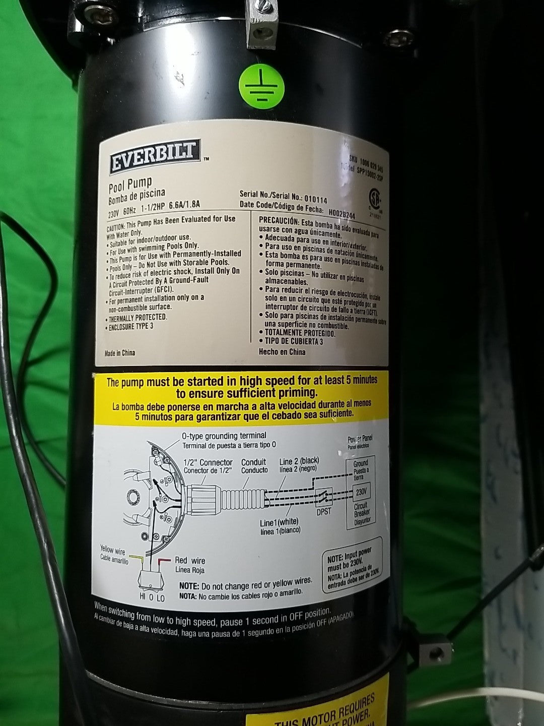 Everbilt 1.5 HP 2-Speed Pool Pump 230-Volt SPP15002-2SP *no unions and Basket.