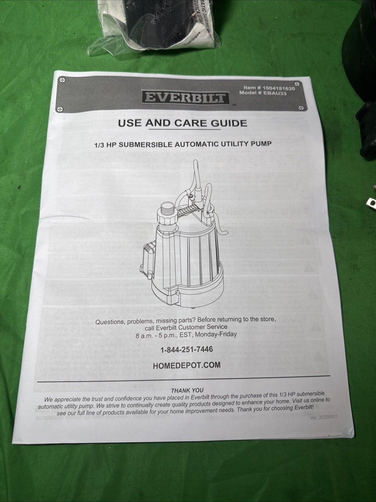 Everbilt HPEBAU33 1/3 HP Utility Pump Portable Water Removal Pump automatic off