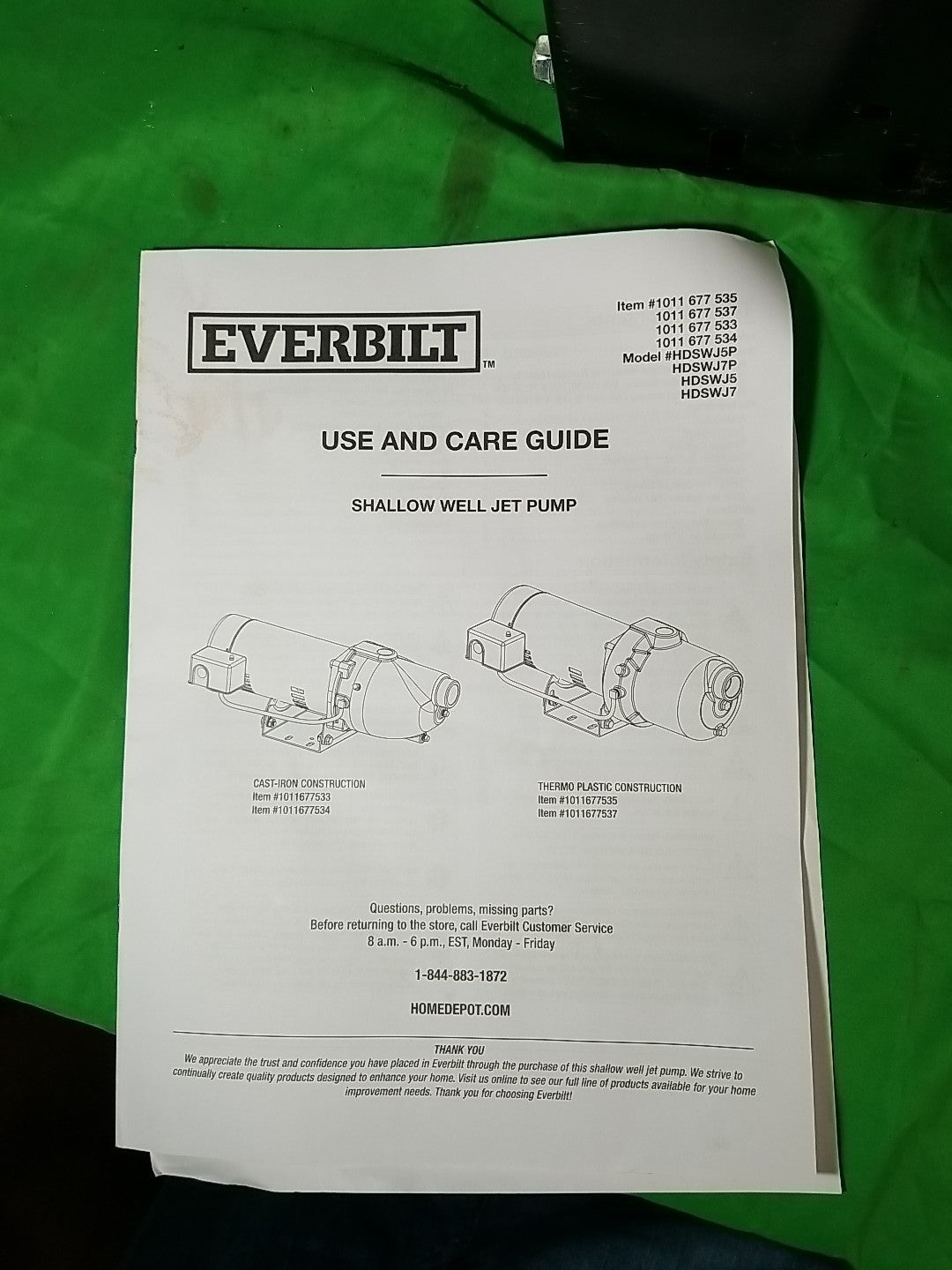 Everbilt 1/2 HP Shallow Well Jet Pump 1011677535.  -Read  Description-