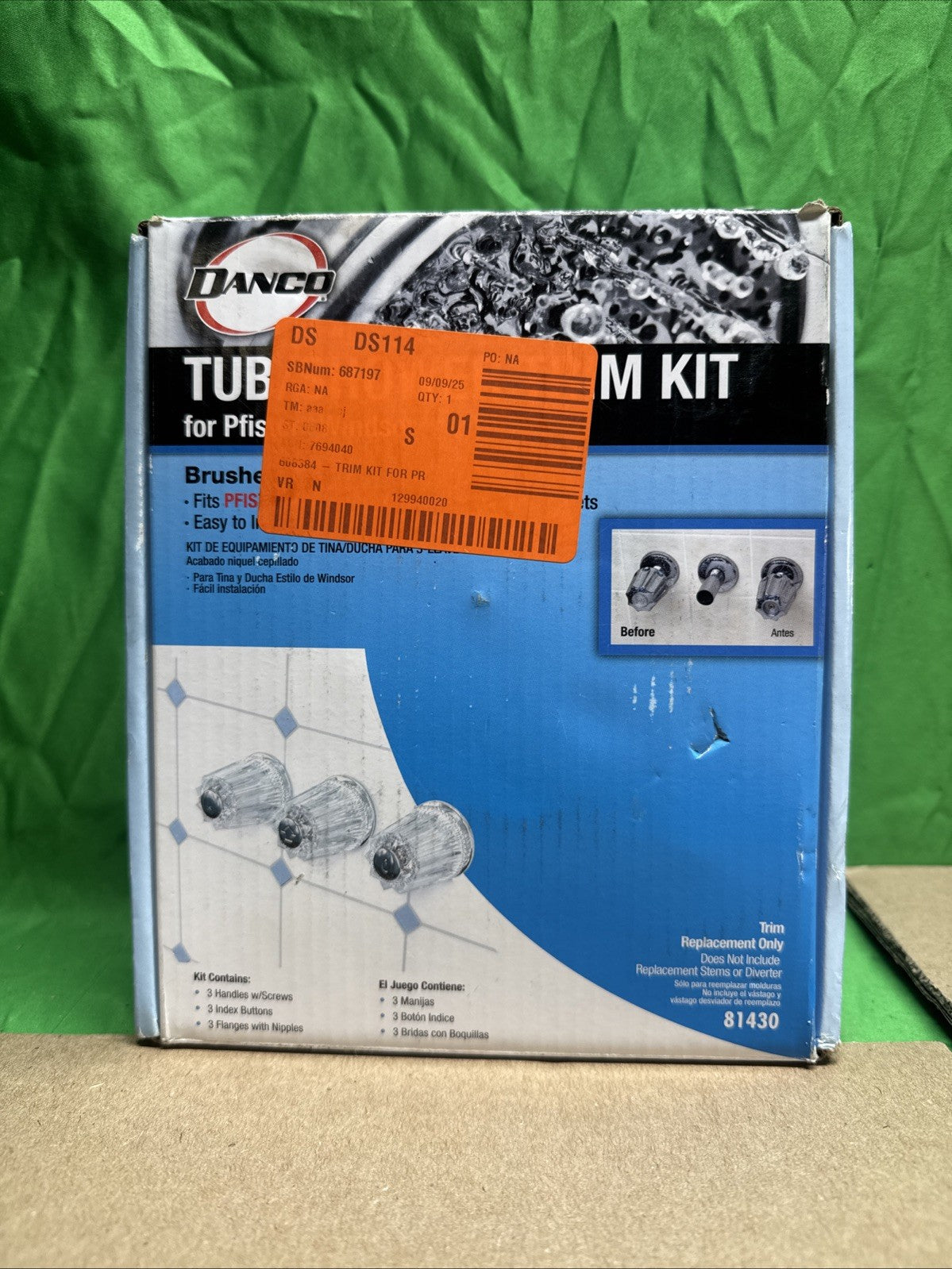 Danco 81430 Pfister Windsor Tub / Shower Trim Kit, Brushed Nickel NEW OPEN BOX