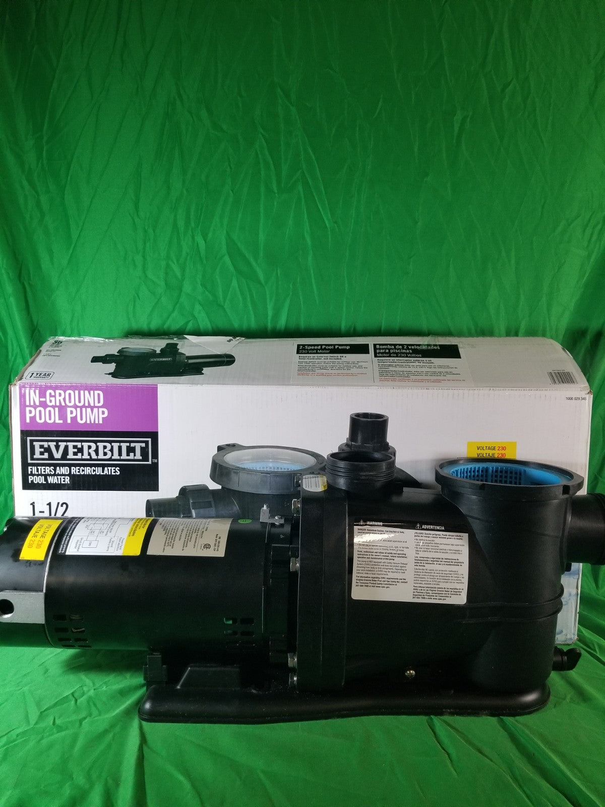 Everbilt Pool Pump Fan-Cooled Motor 1.5 HP 230V Has Unions*