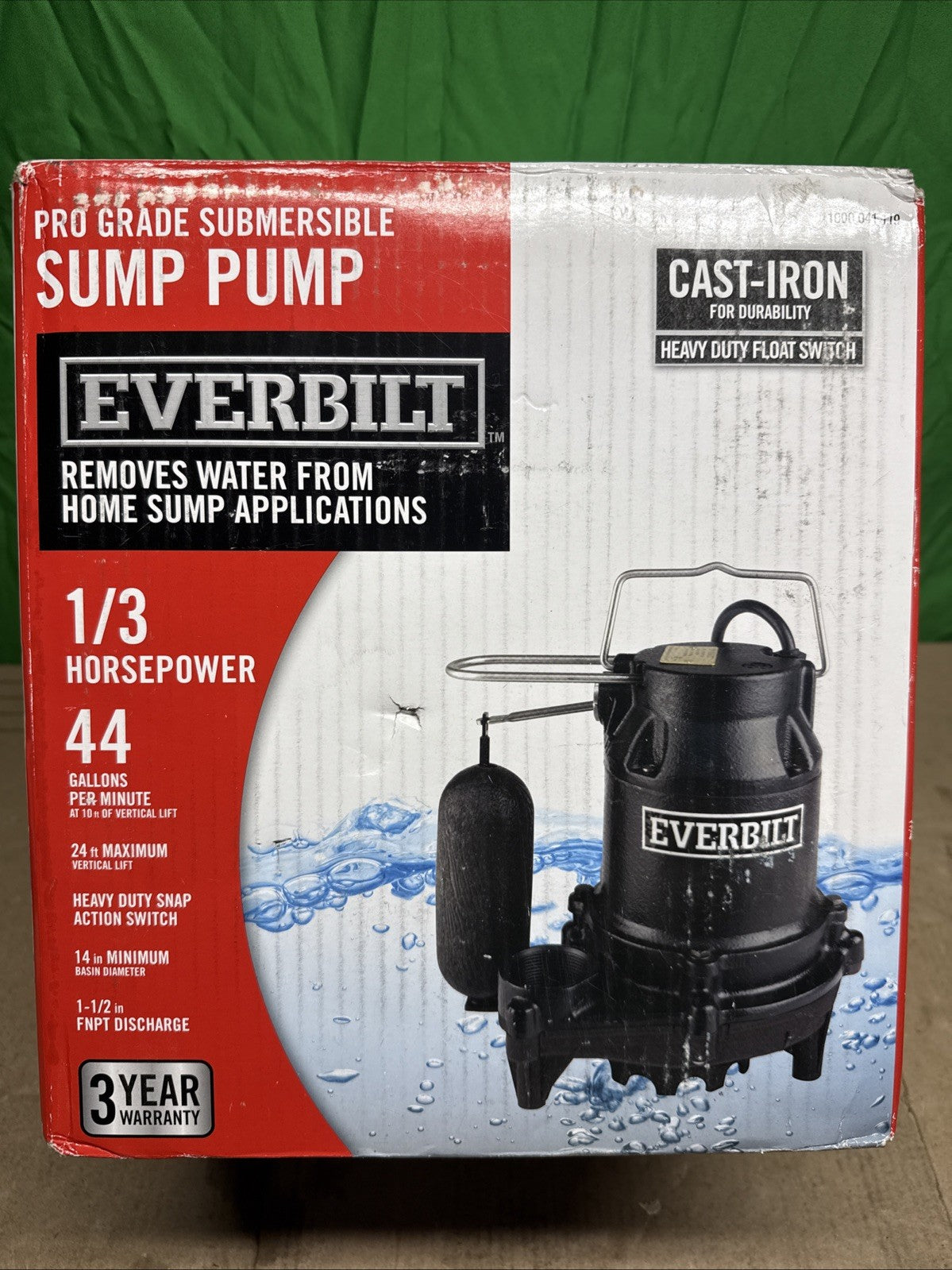 Everbilt 1/3 HP Cast Iron Submersible Sump Pump