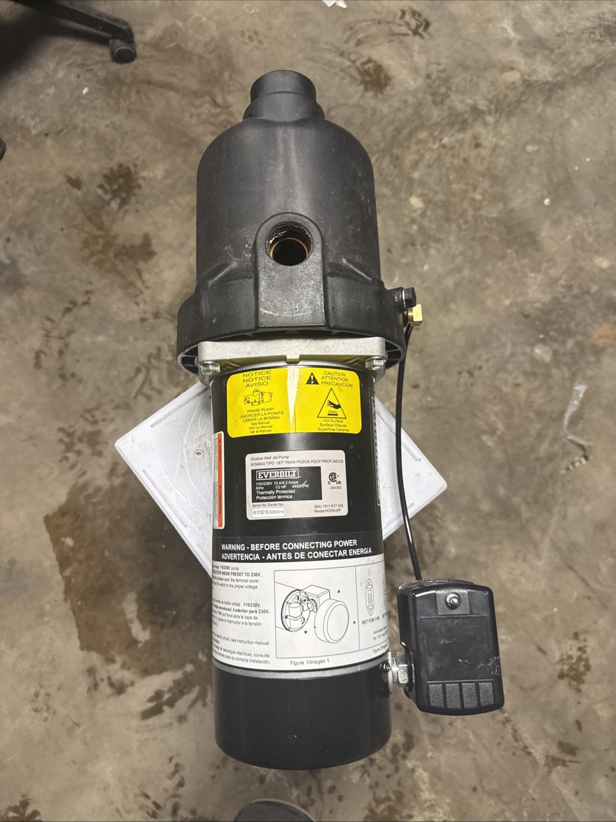 Everbilt 1/2 HP Shallow Well Jet Pump 1011677535.  **Read  Description**