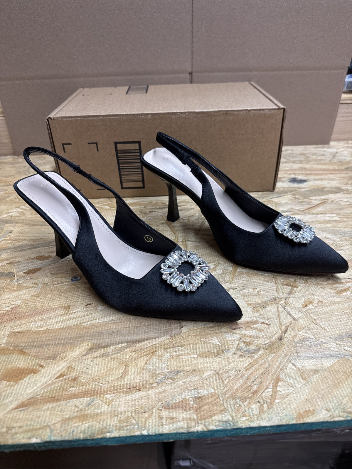 Sophisticated Black Heels with Crystal Embellishment Women’s Size 10