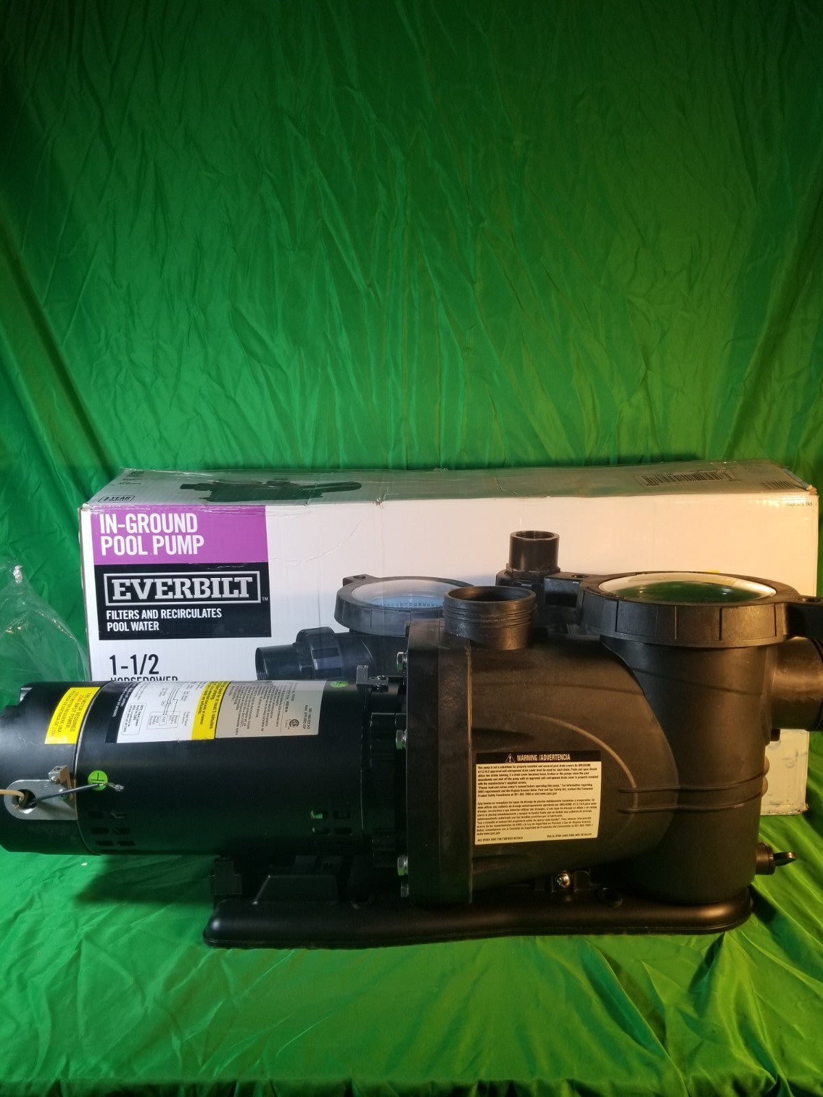 Everbilt Pool Pump Fan-Cooled Motor 1.5 HP 230V Has Unions
