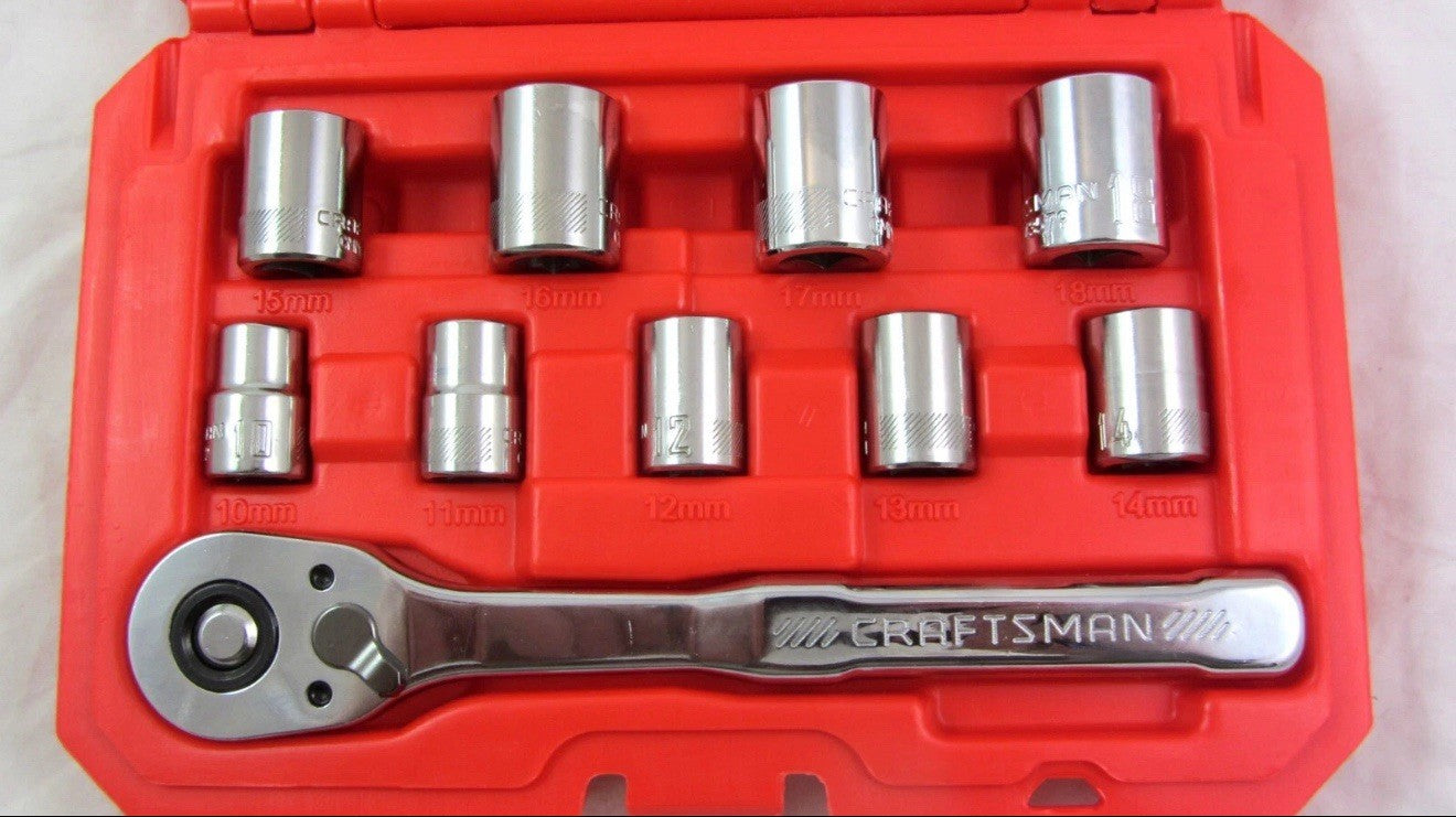 CRAFTSMAN 10 Pc 3/8" Metric 6 Pt. Mechanics Socket & Ratchet Set with Hard Case