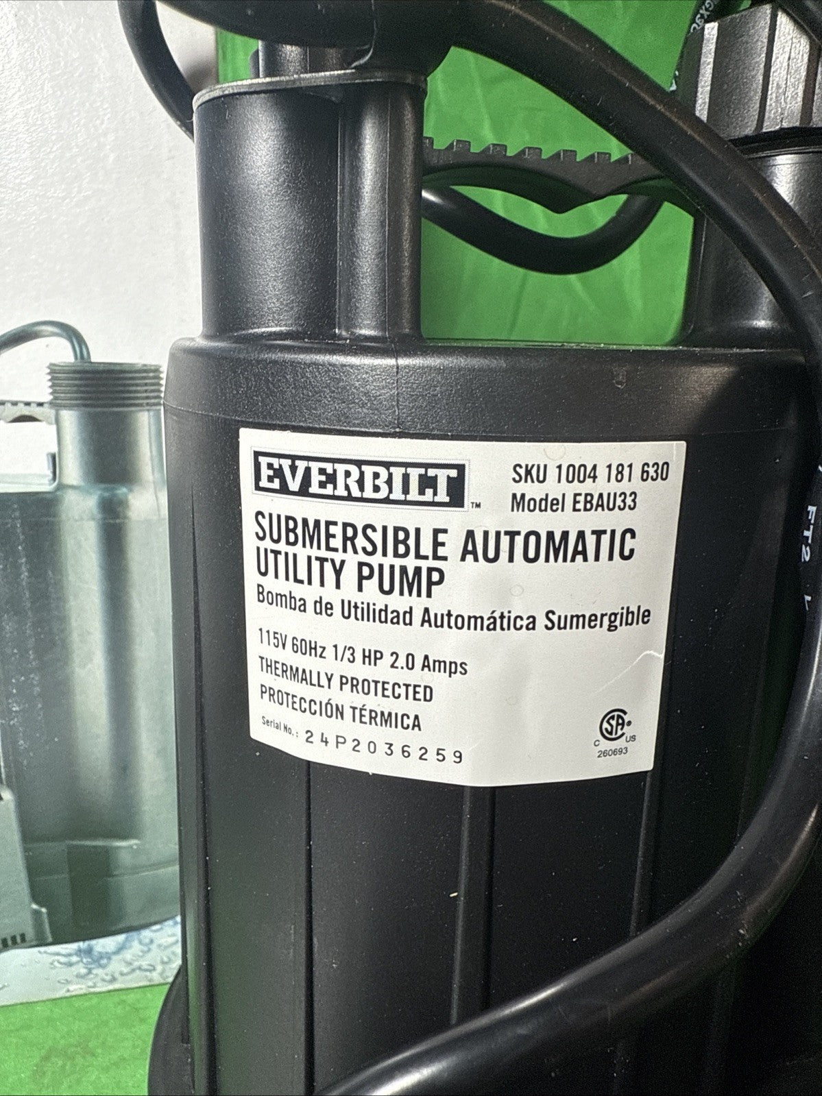 Everbilt HPEBAU33 1/3 HP Utility Pump Portable Water Removal Pump automatic off