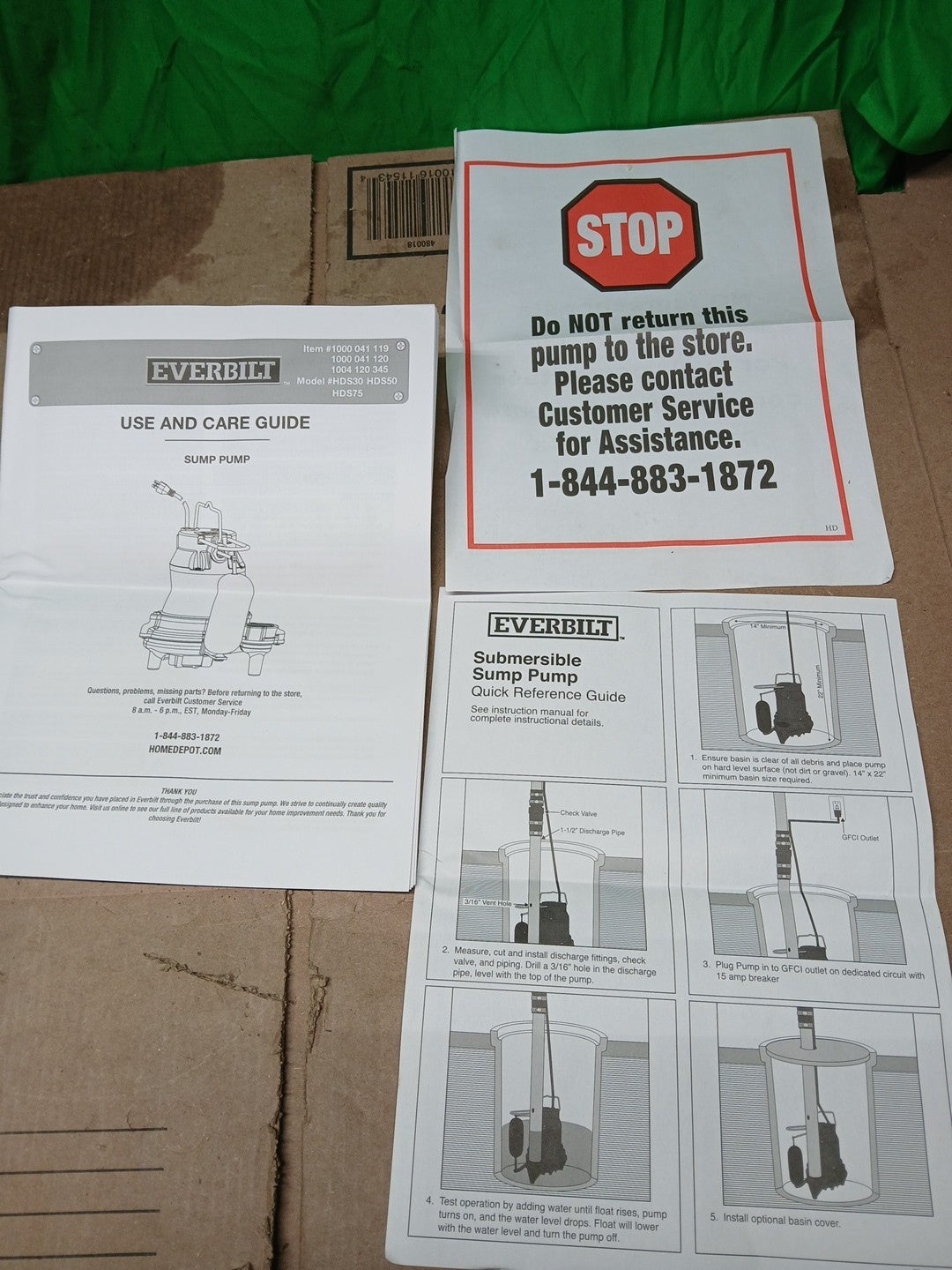 Everbilt 1/3 HP Cast Iron Submersible Sump Pump USED.