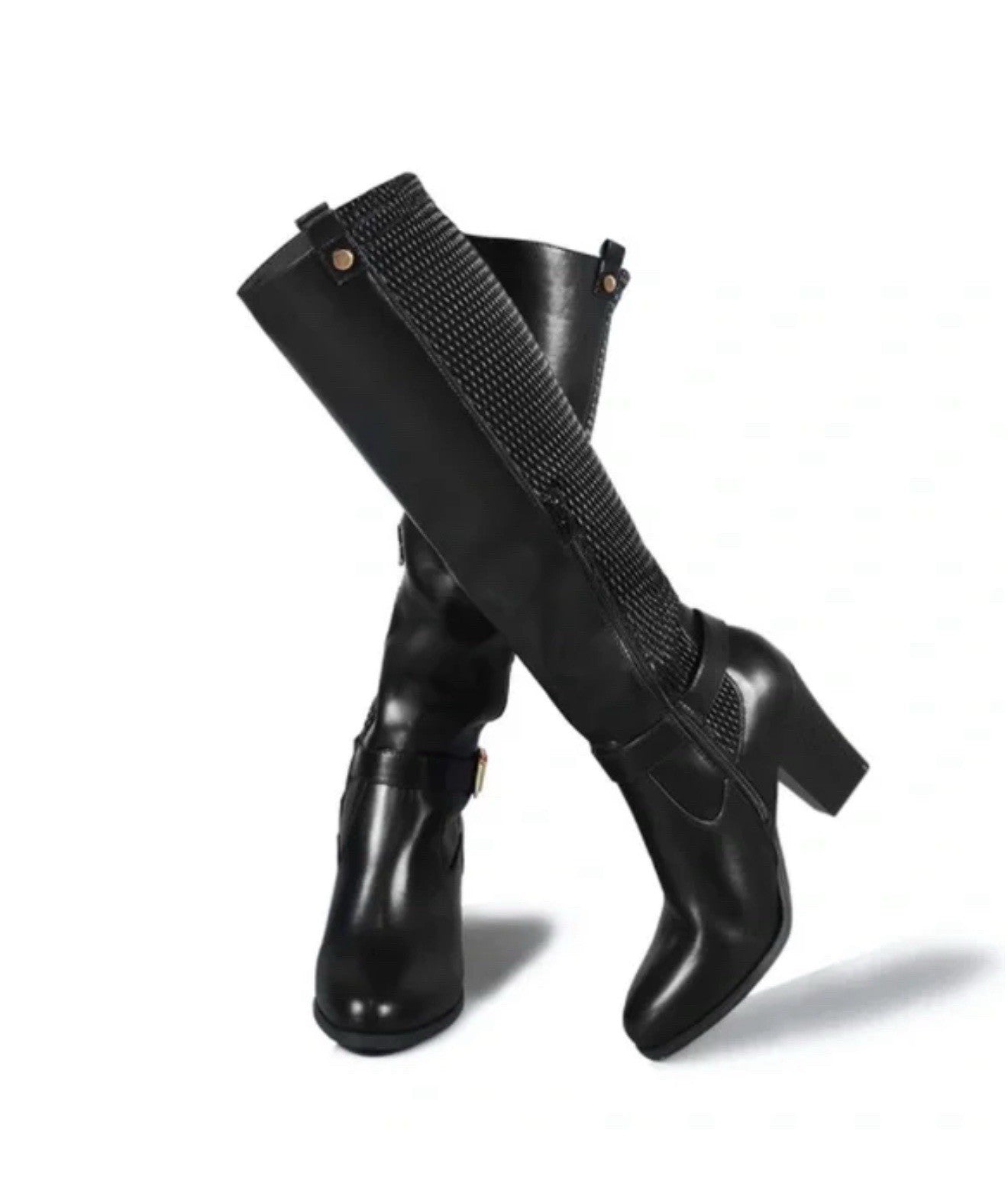 DCMBLY women’s Knee High boots pointed toe chunky heel with elastic calf Size 8