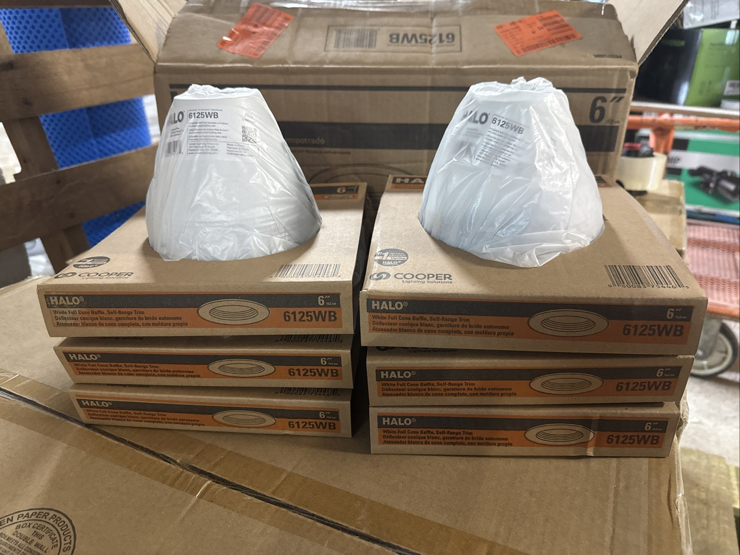 6pk HALO 6125WB 6-in Full Cone Matte White Recessed Coilex Baffle Light Trim-NEW