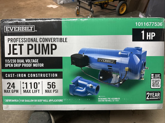 Everbilt 1 HP Professional Convertible Jet Pump NEW OPEN BOX