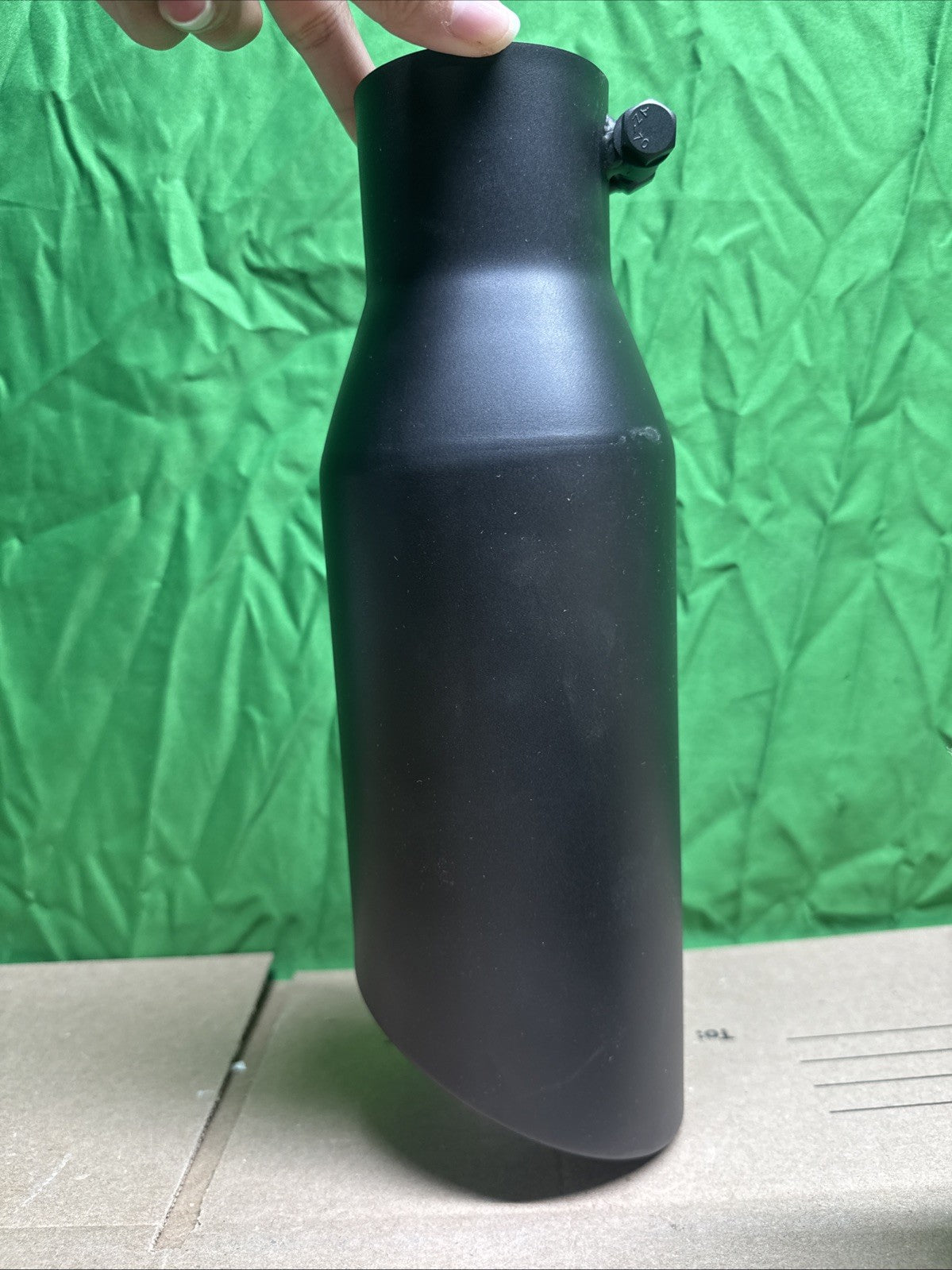 Black 2.5" Inlet 4" Outlet 12" Long Rolled Edge Bolt-On Angle Cut Exhaust Tip