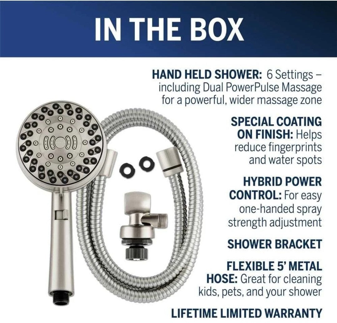 Waterpik 6-Spray Wall Mount Handheld Shower Head 1.8 GPM in Brushed Nickel NEW