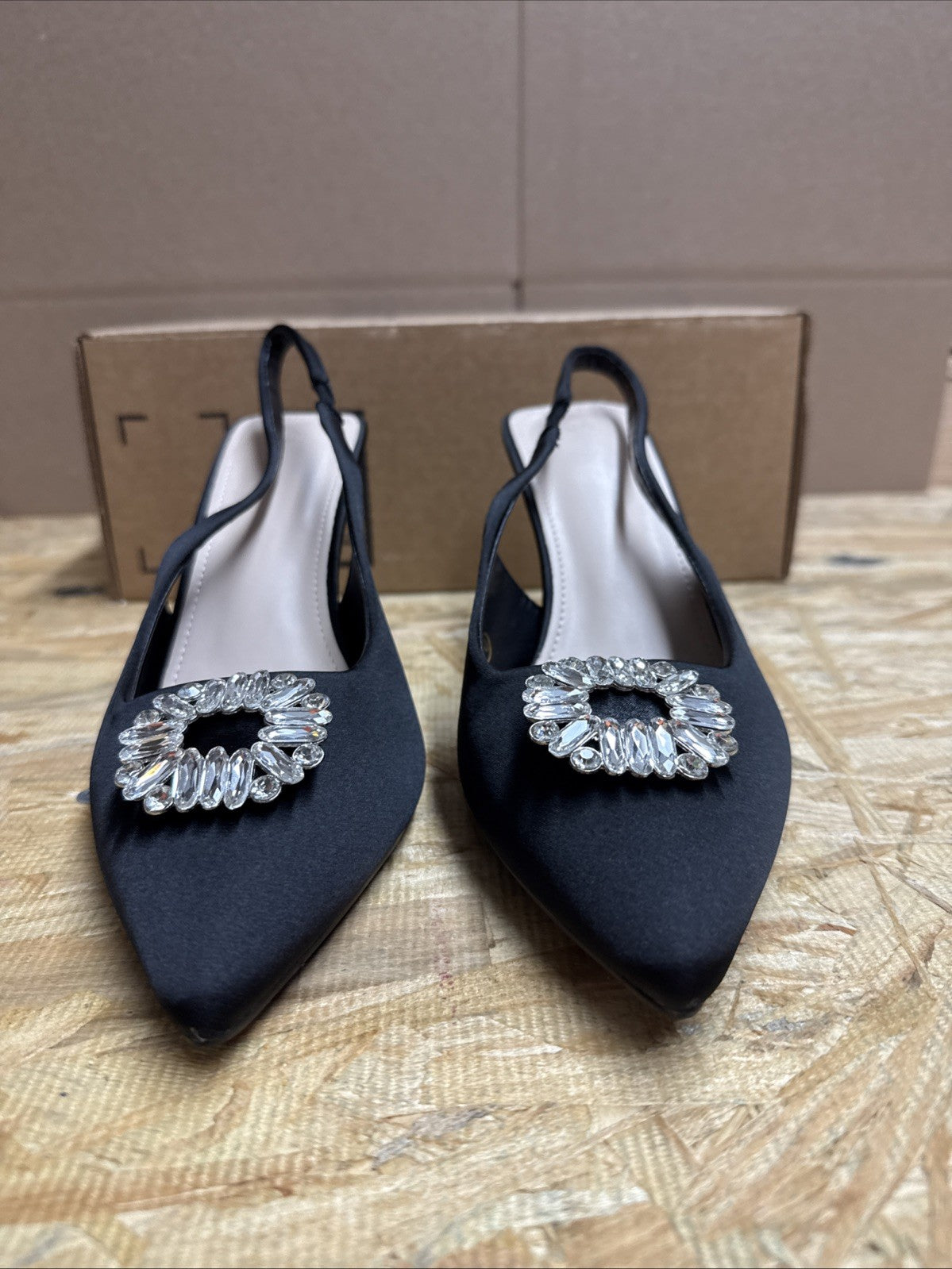Sophisticated Black Heels with Crystal Embellishment Women’s Size 10