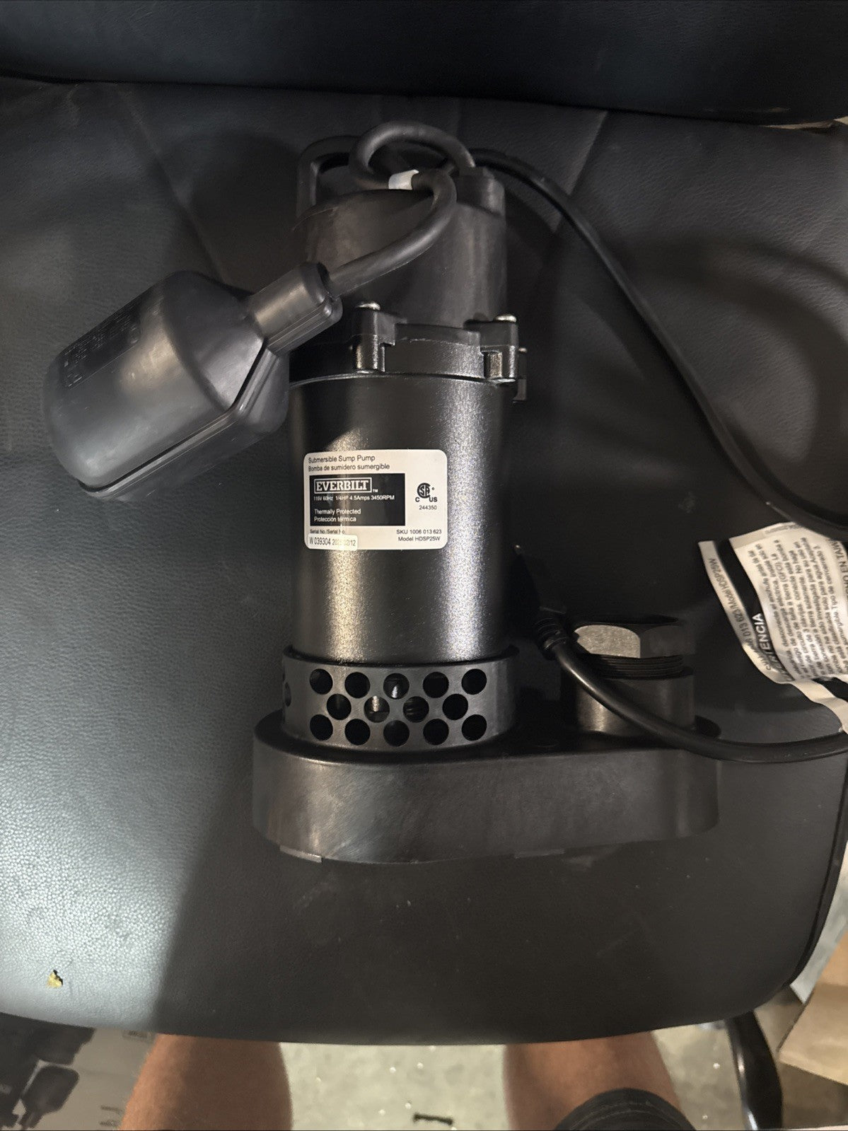 Everbilt 1/4 HP Aluminum Sump Pump w/ Tether Float Switch HDSP25W NEW OPEN BOX.