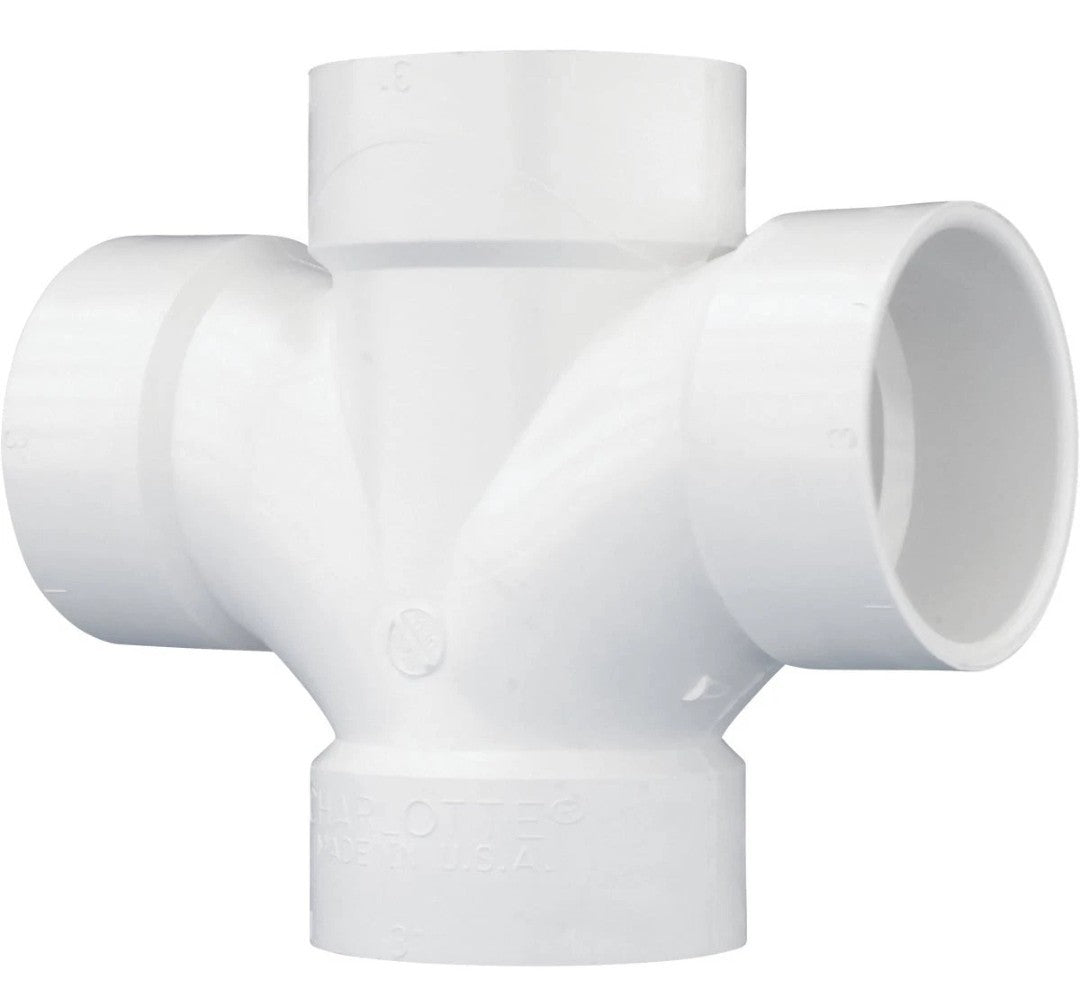 Charlotte Pipe 3 In. Double Sanitary DWV PVC Tee PVC 00428  1000HA Charlotte