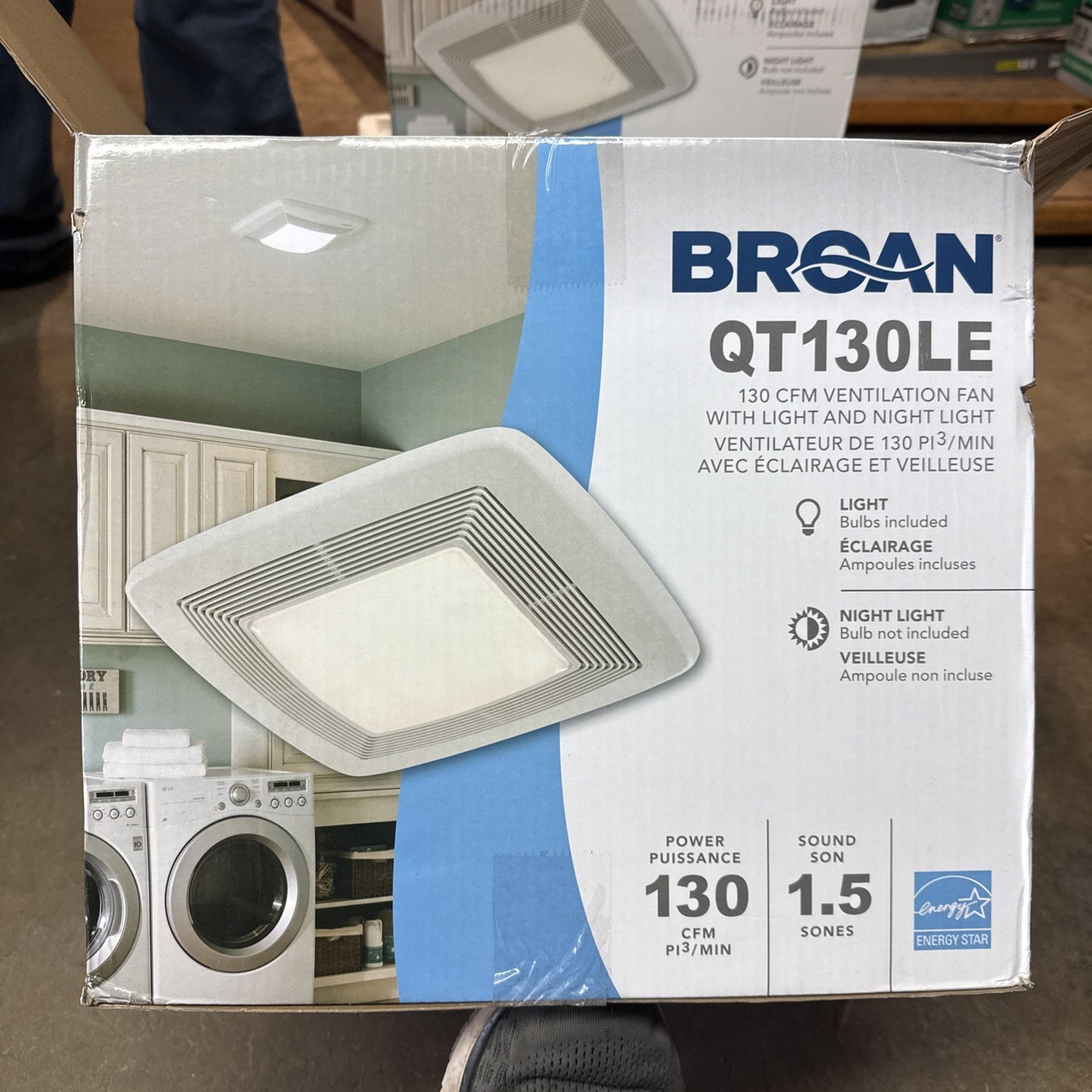 Broan QT130LE 130 CFM 1.5 Sone Ceiling Mounted Bathroom Exhaust - White