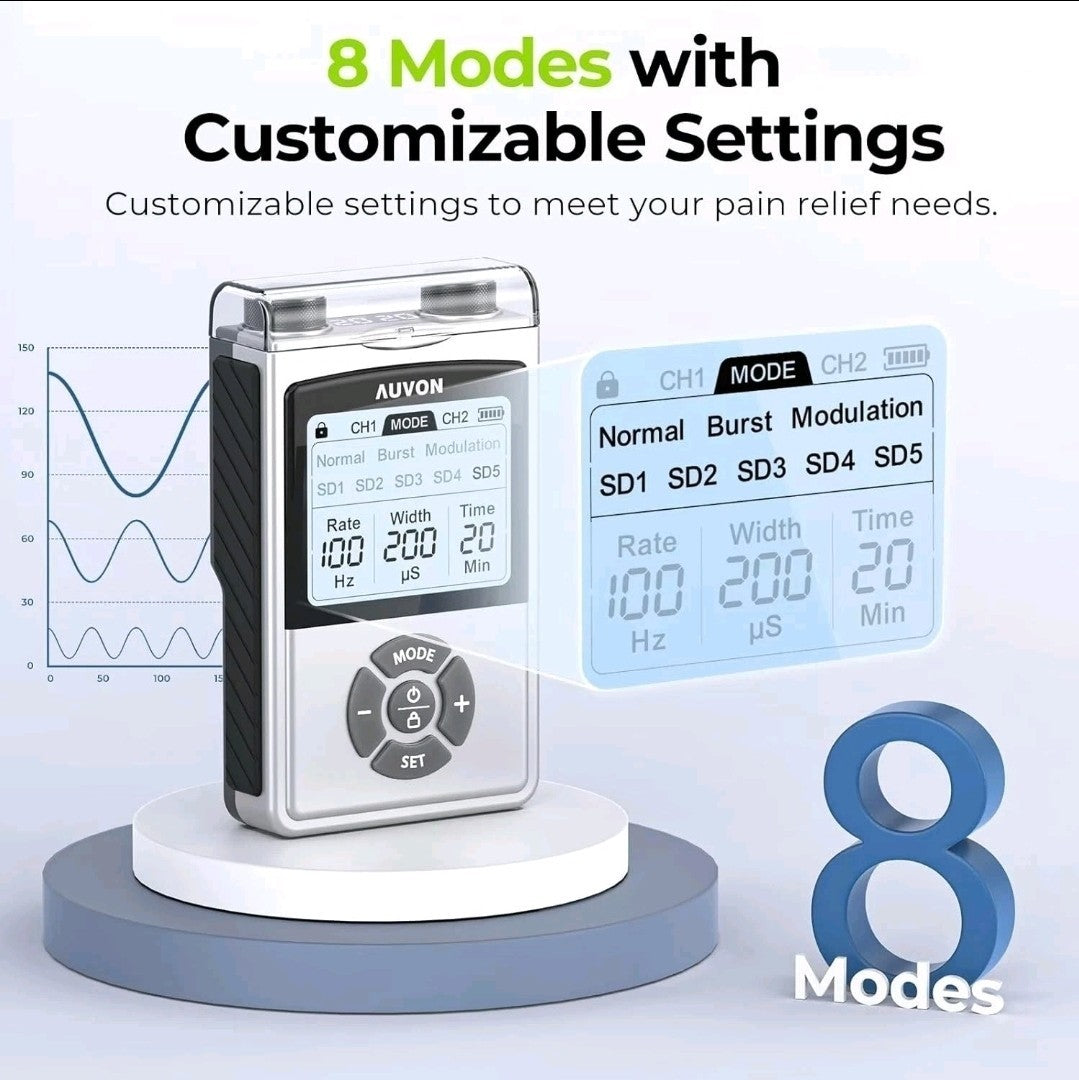 AUVON Rechargeable Digital TENS Unit Muscle Stimulator with 600 mAh Battery,...