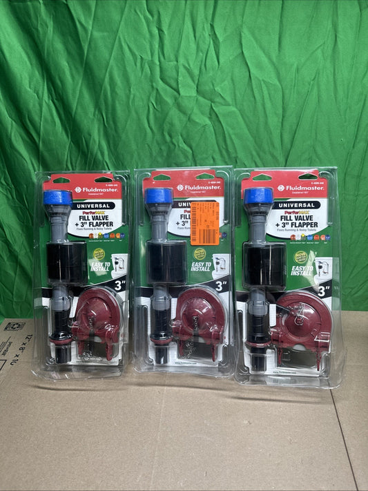 LOT OF 3 Fluidmaster PerforMAX Fill Valve and 3-Inch Flapper Toilet Repair