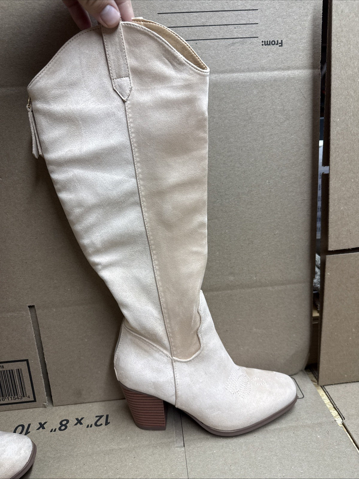women’s size 5 1/2 light pink knee-high western boot 3 inch heel