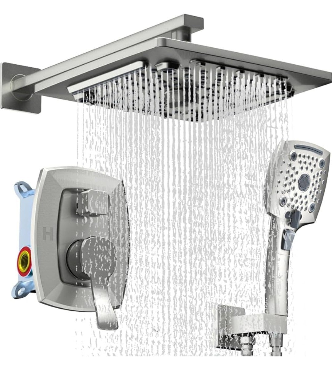 ELLO&ALLO Shower Faucet Set Mixing Valve and Trim Kit Brushed Nickel, Rainfall W